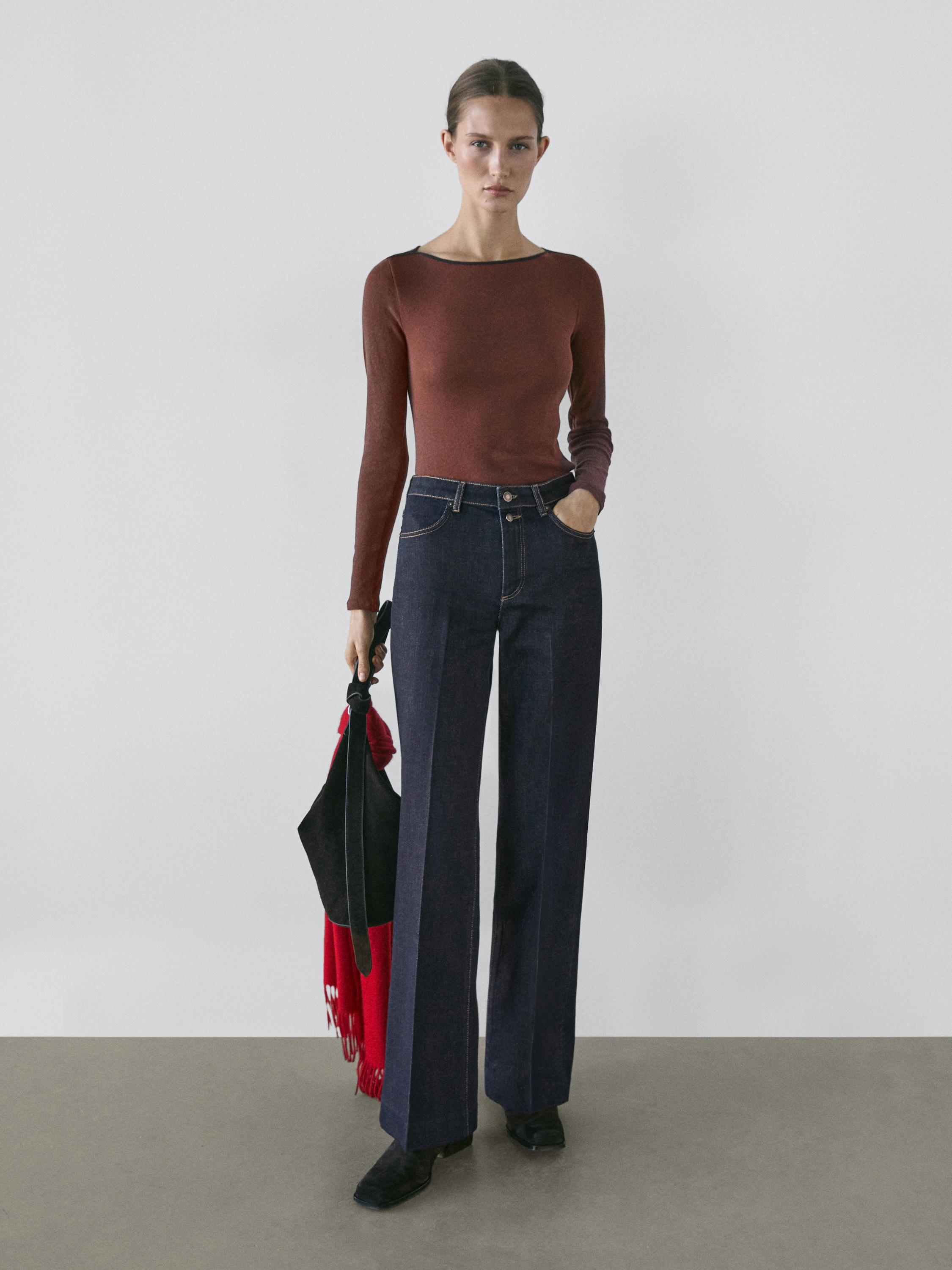 Flared high-waist jeans — DARK BLUE