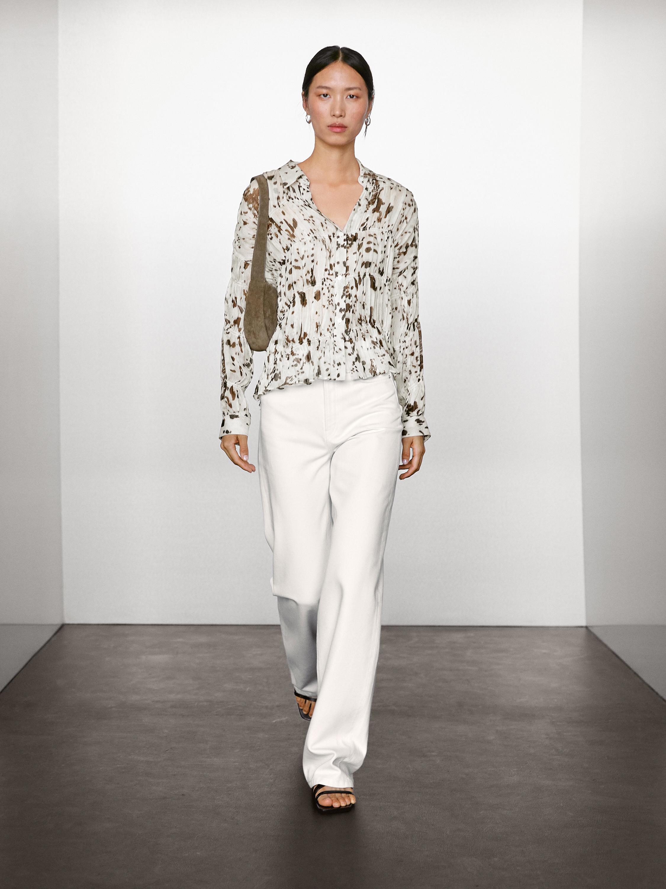 Animal print shirt with gathered detail