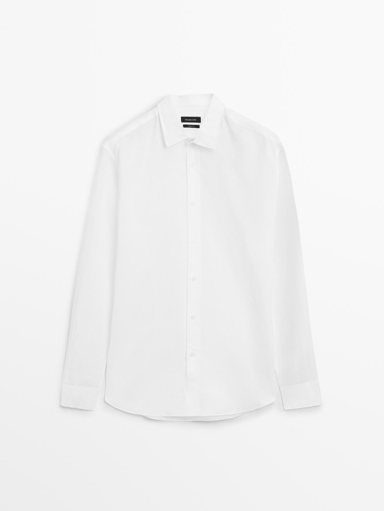 Massimo Dutti - Herre - Regular Fit Skjorte I Bomuldsblanding - Hvid - L