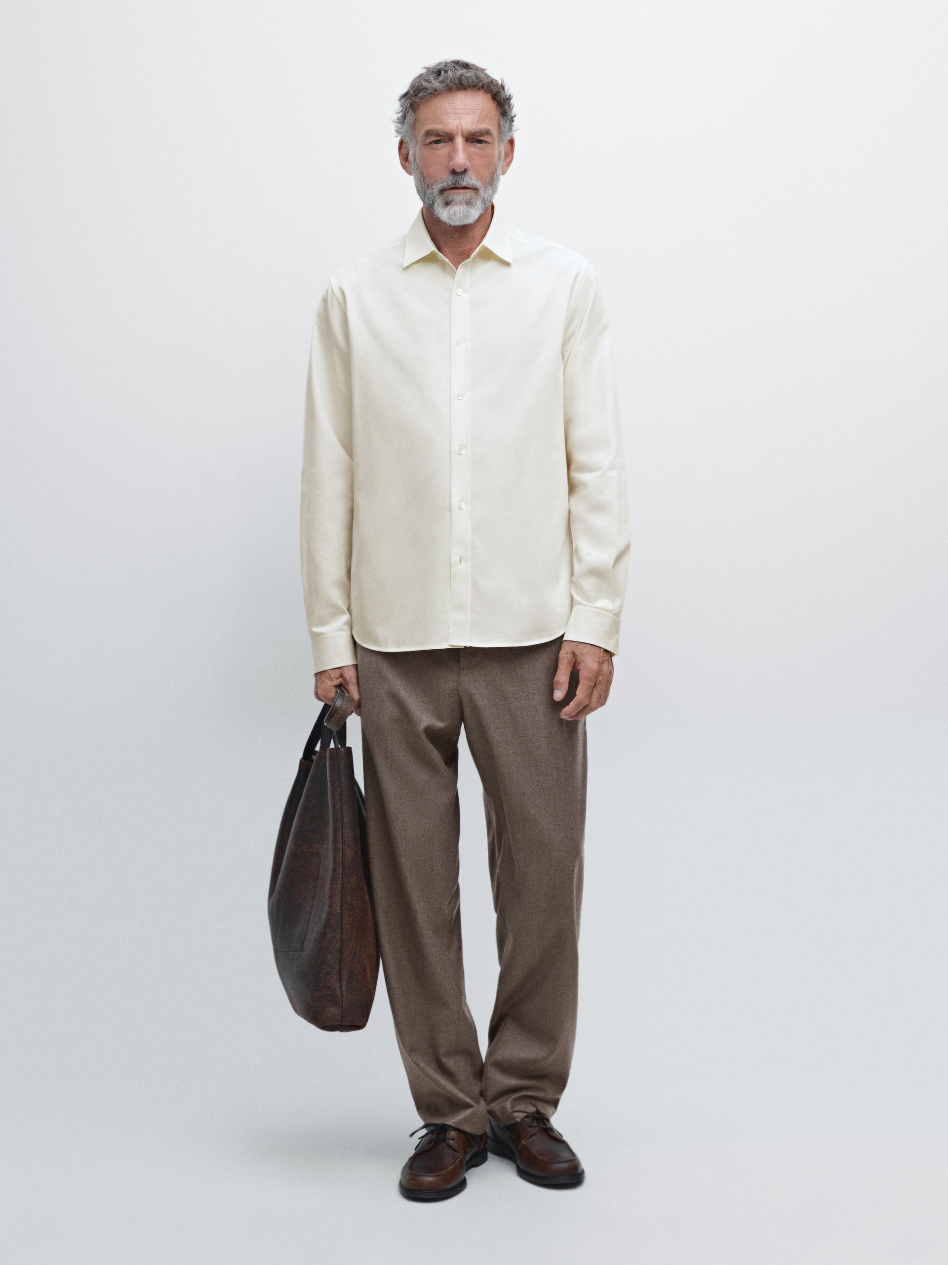 Chemise Regular En Coton Mélangé - Cru - Xxl - Massimo Dutti - Homme