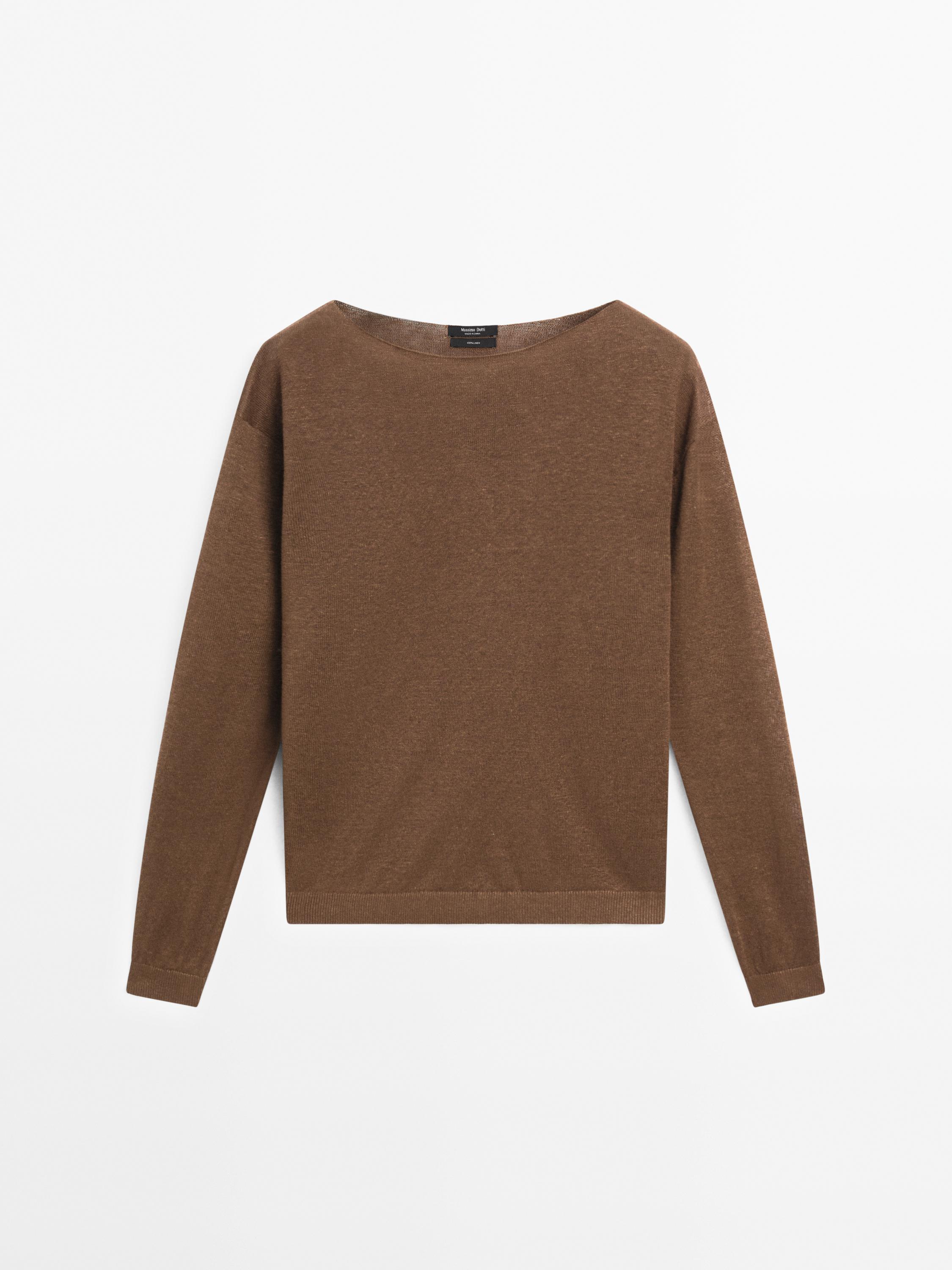 Sweter ze 100% lnu z dekoltem łódką