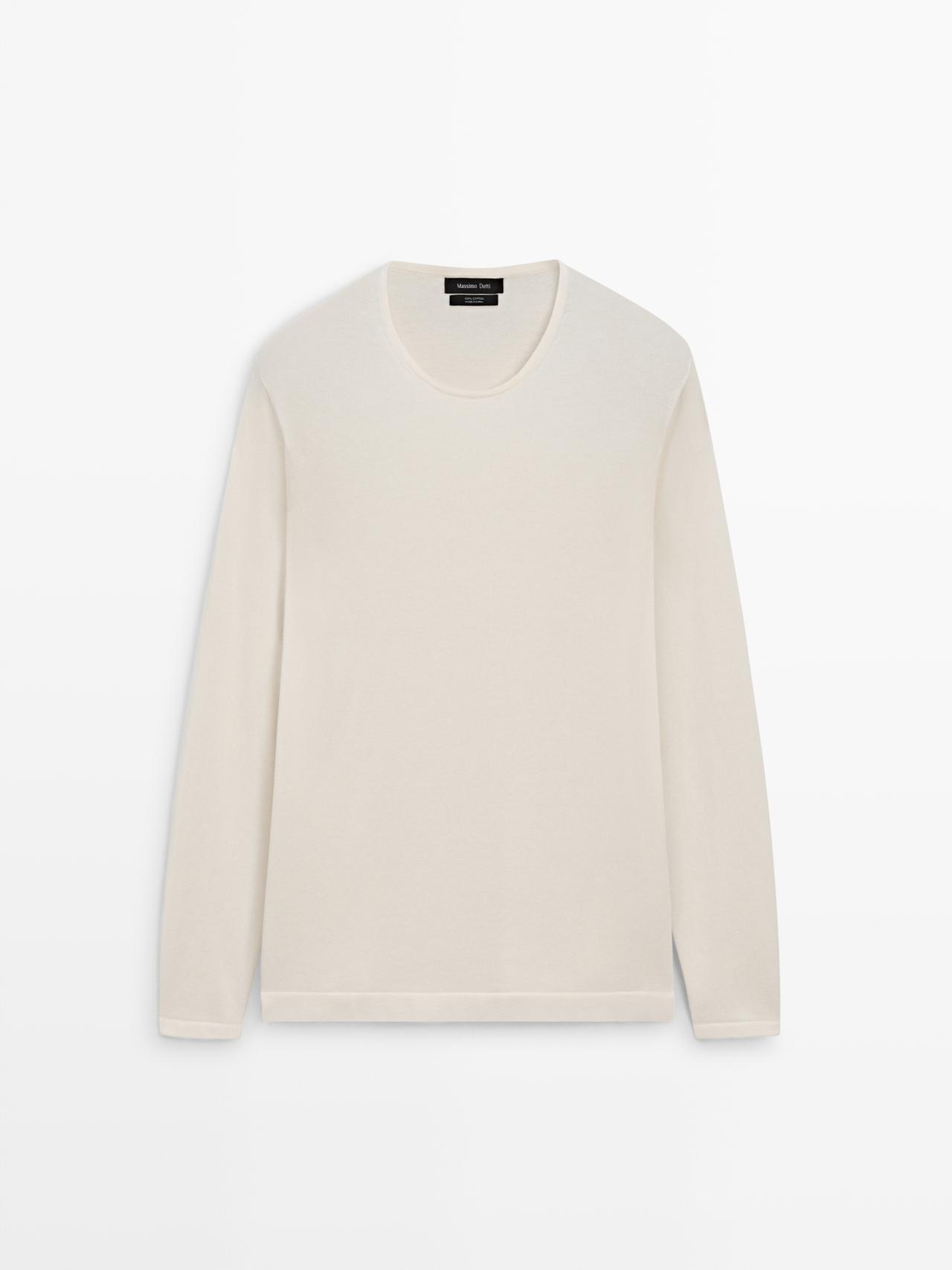 Massimo Dutti - Herre - Strikket Trøje Med Rund Hals I 100% Bomuld - Hornfarvet - M