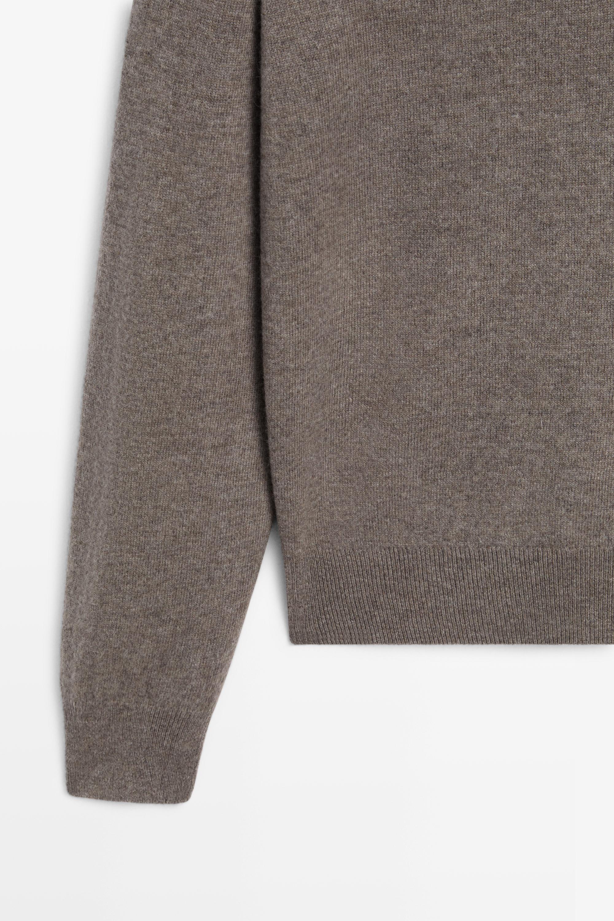 Wool blend knit polo sweater — DARK KHAKI
