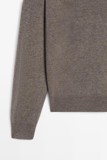 Wool blend knit polo sweater — DARK KHAKI 7