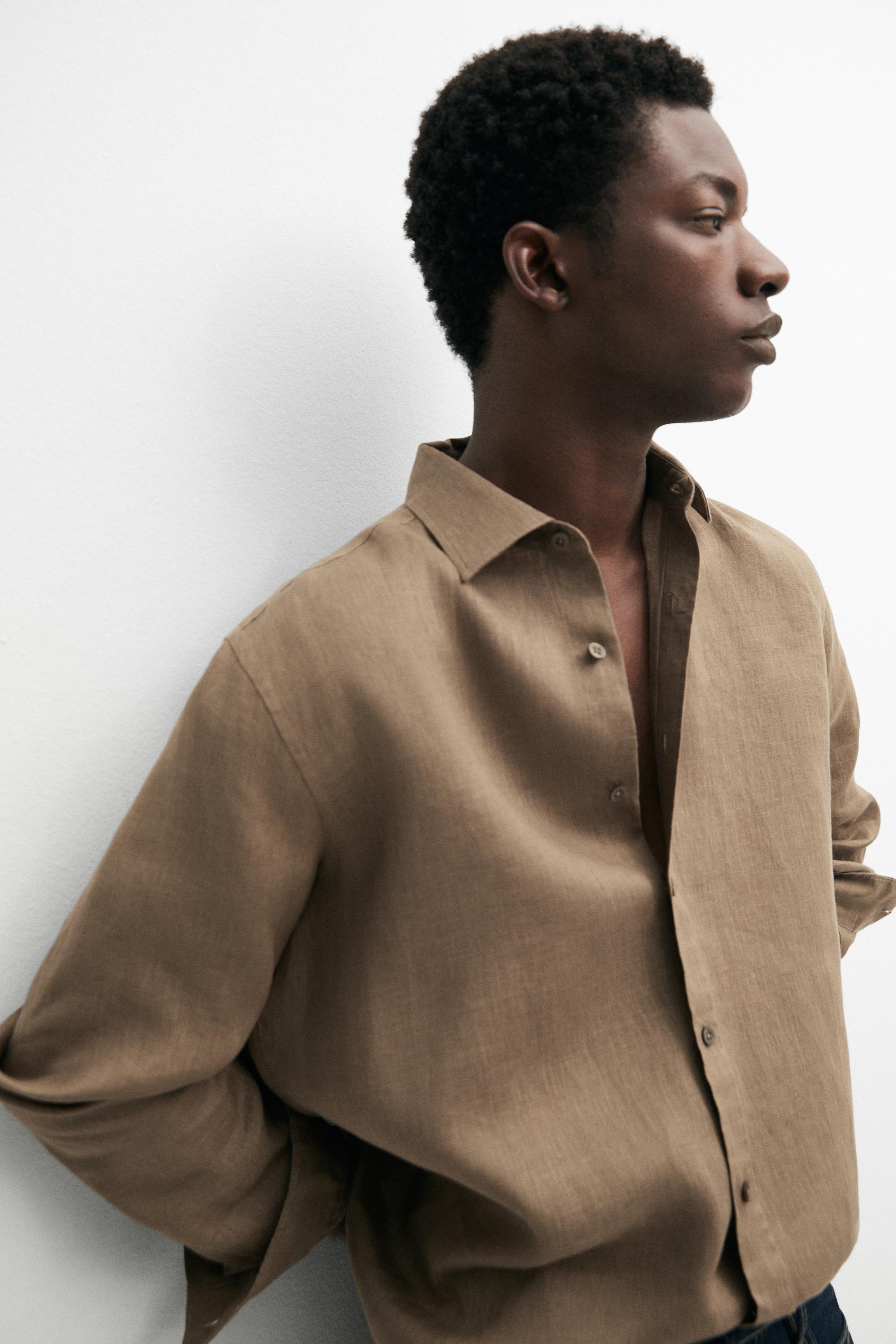 100% linen slim fit shirt — SAND