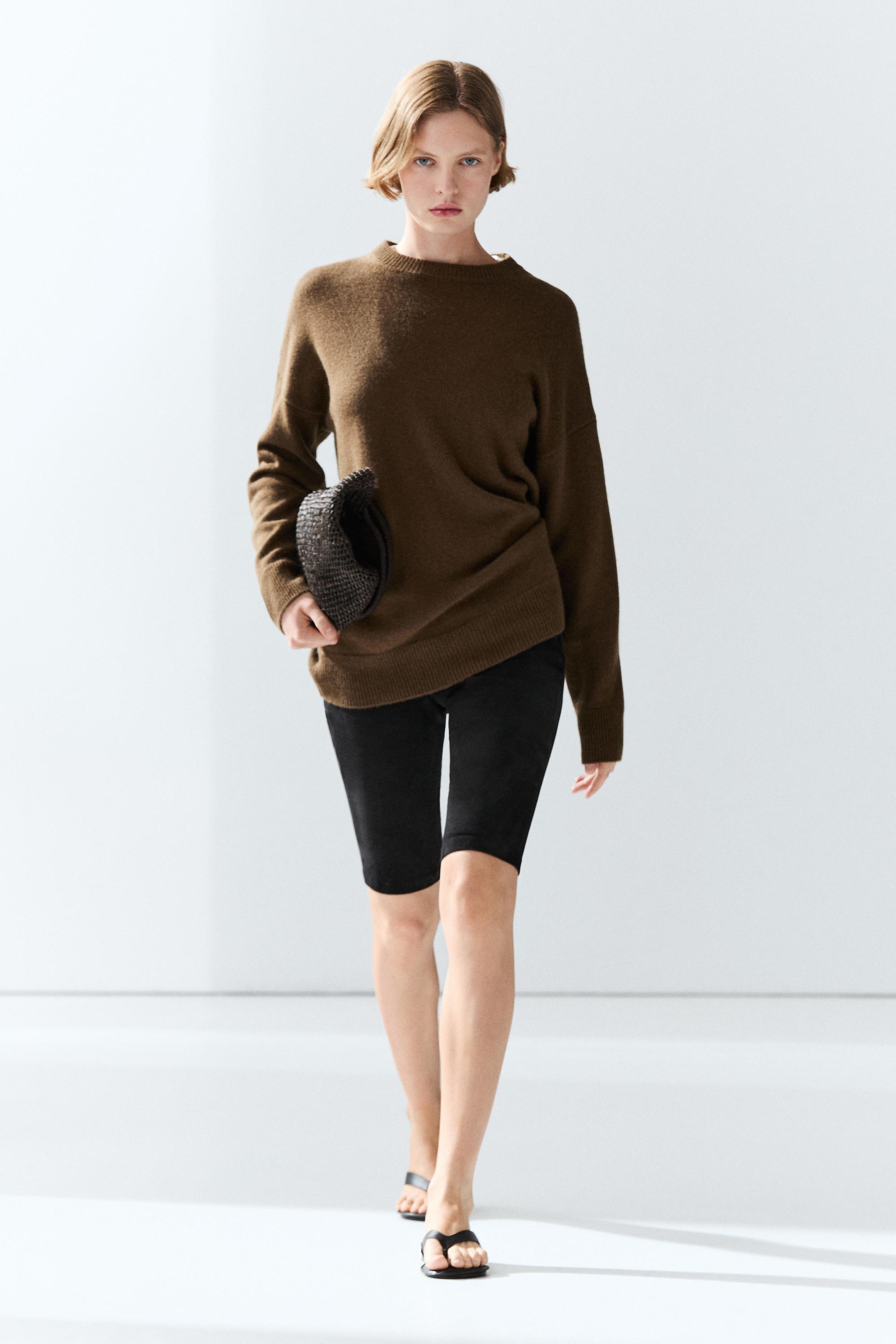 100% cashmere oversize knit sweater — TOFFEE