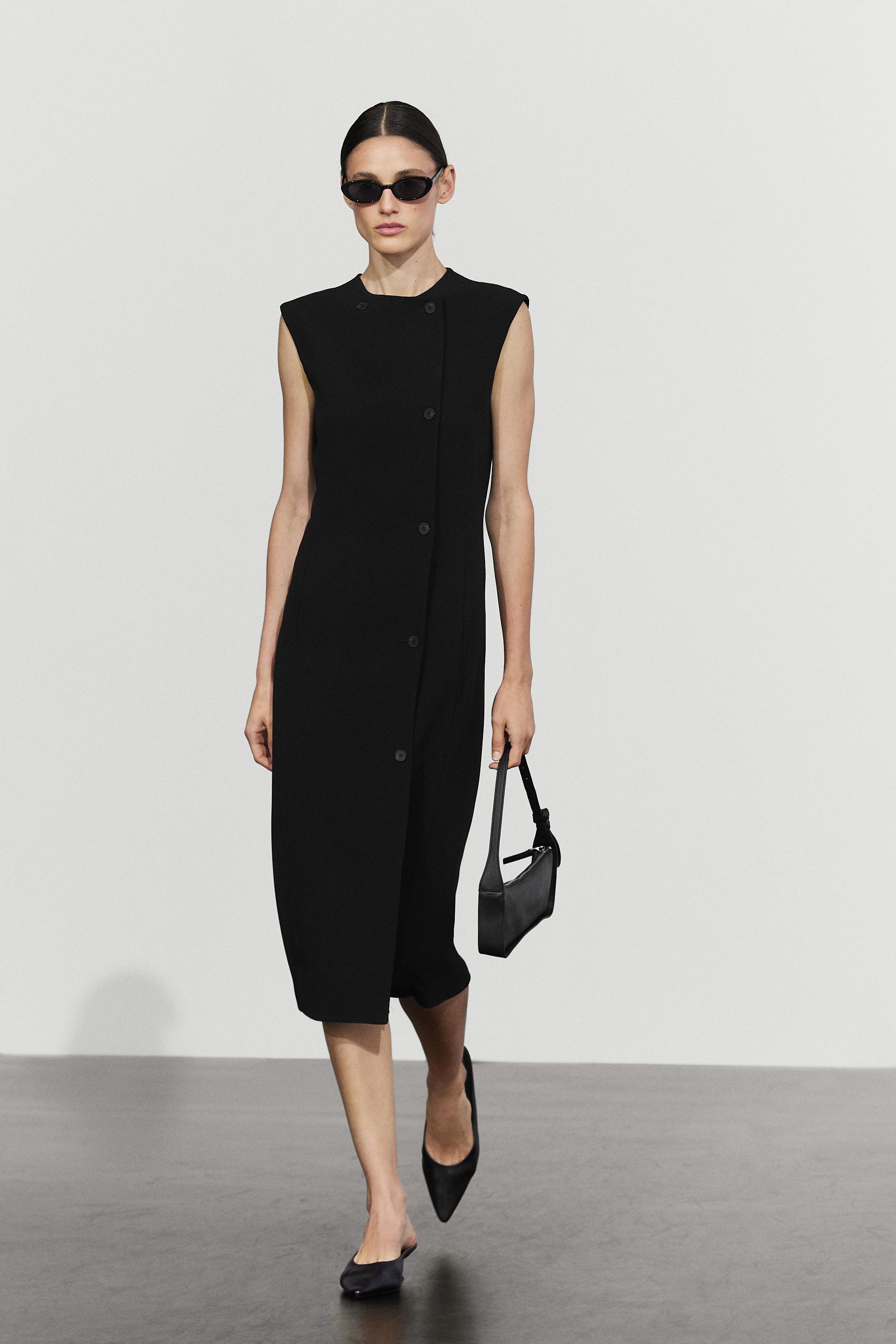Buttoned midi dress — BLACK