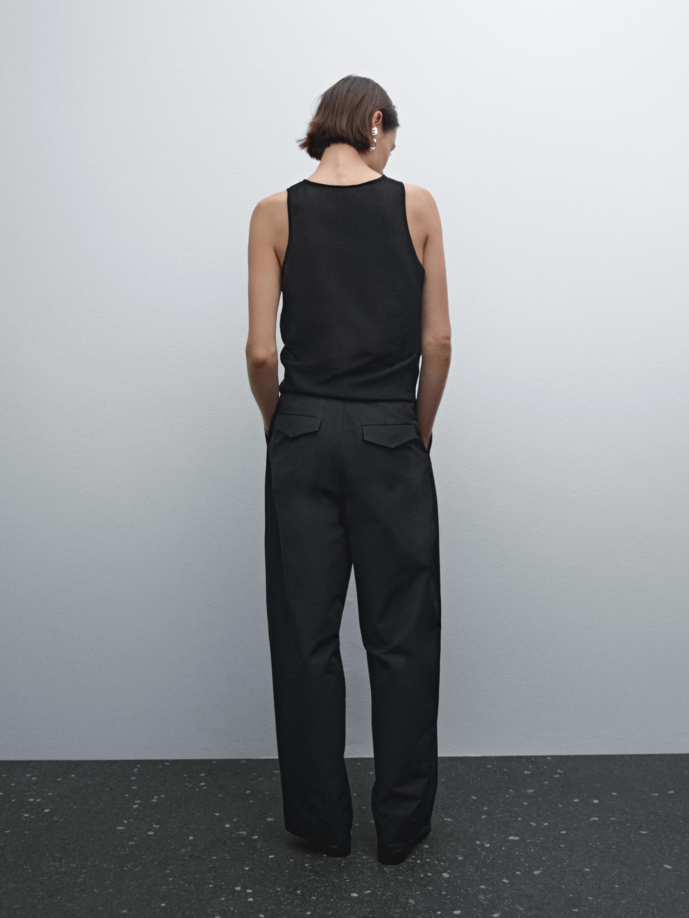 Wide-leg cotton blend trousers