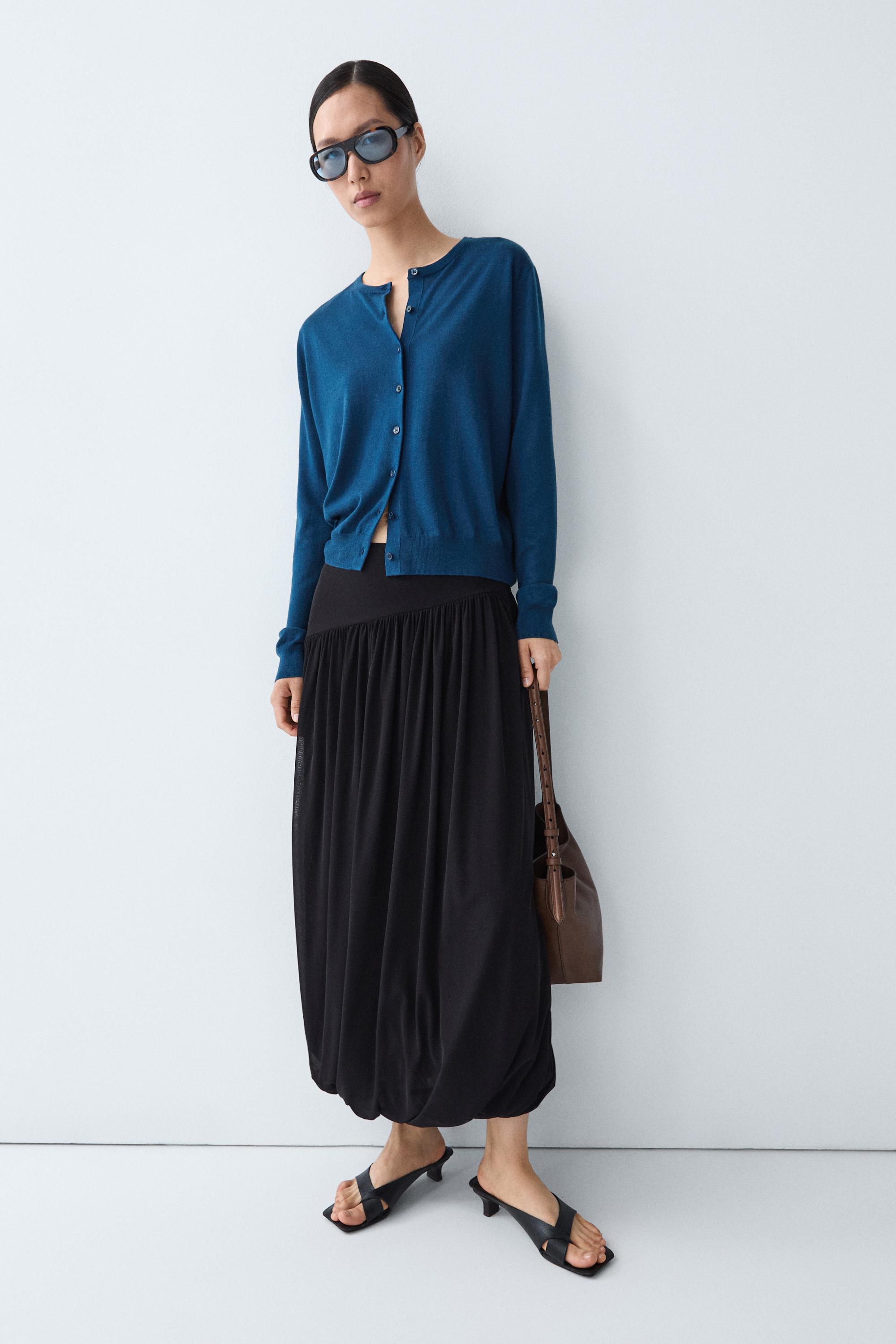 Fine-knit round neck cardigan — DEEP BLUE