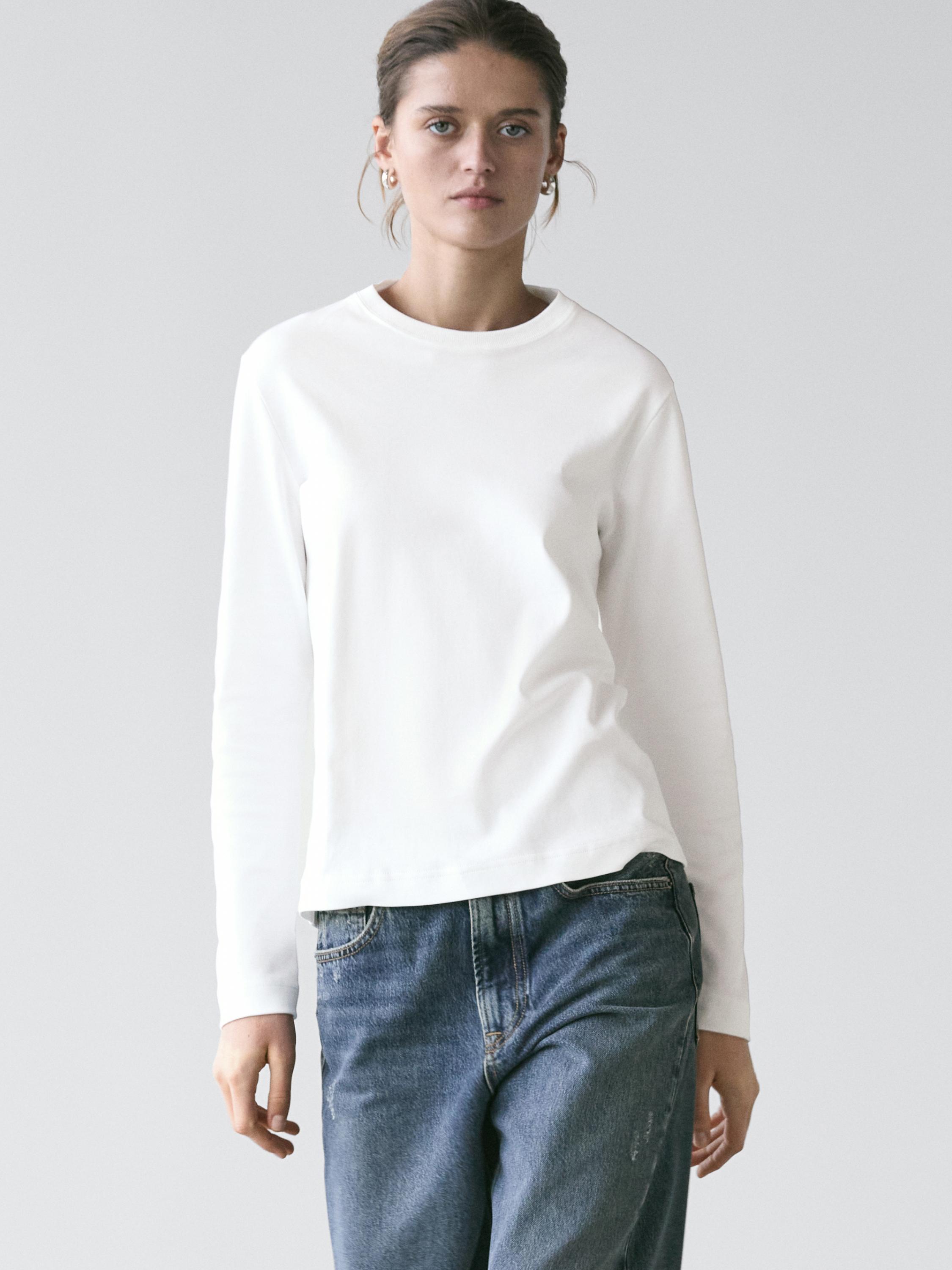 100% cotton interlock long sleeve T-shirt — Off white
