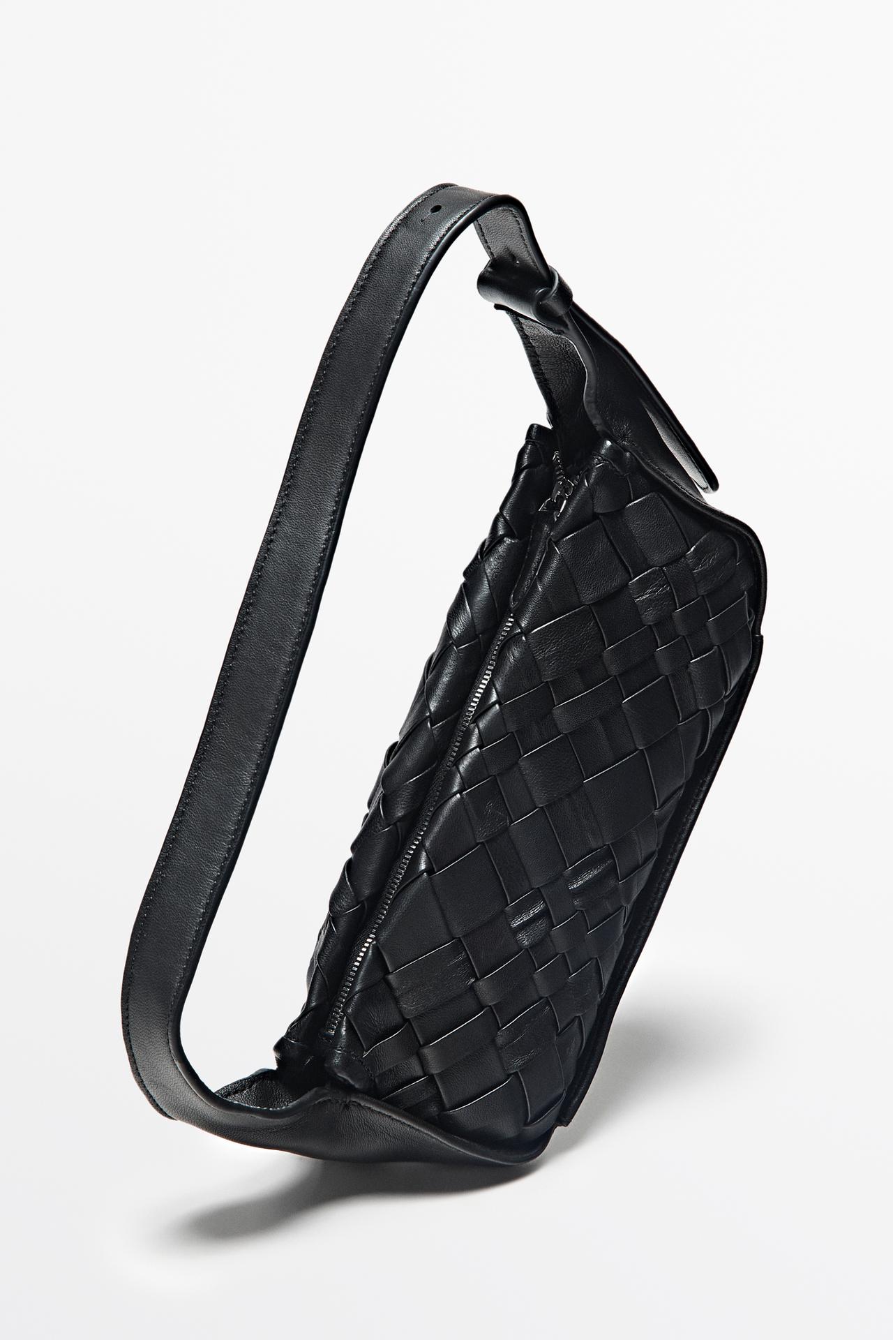 Mini braided sheepskin bag — BLACK