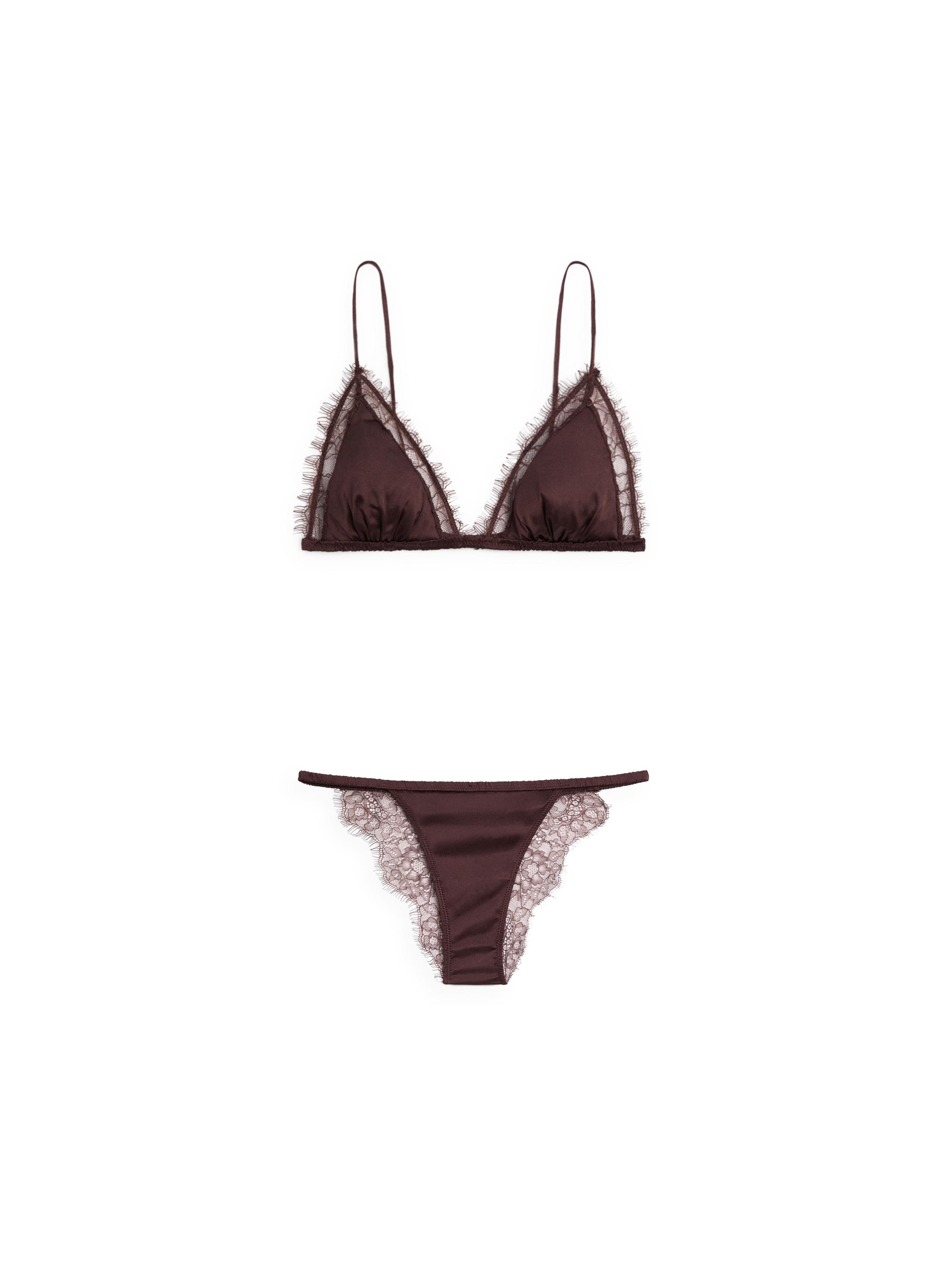 Silk and lace triangle bralette — BROWN