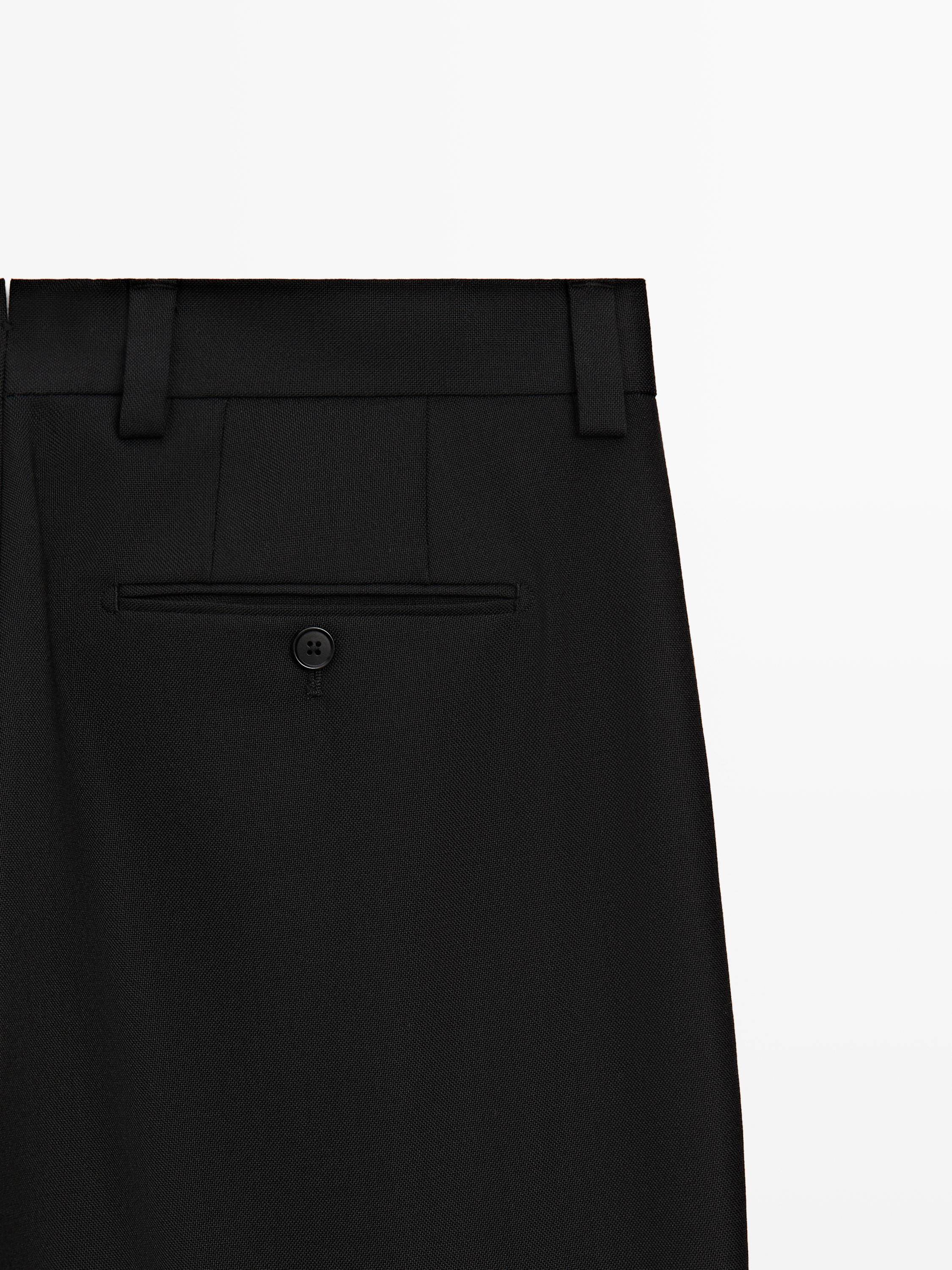 Tailored three-ply wool barrel fit trousers — BLACK