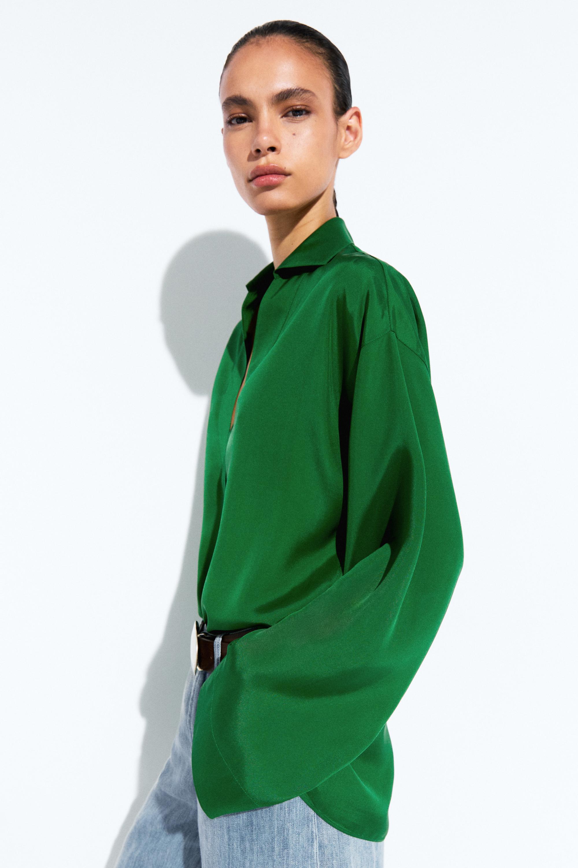 Long sleeve flowing polo shirt — GREEN
