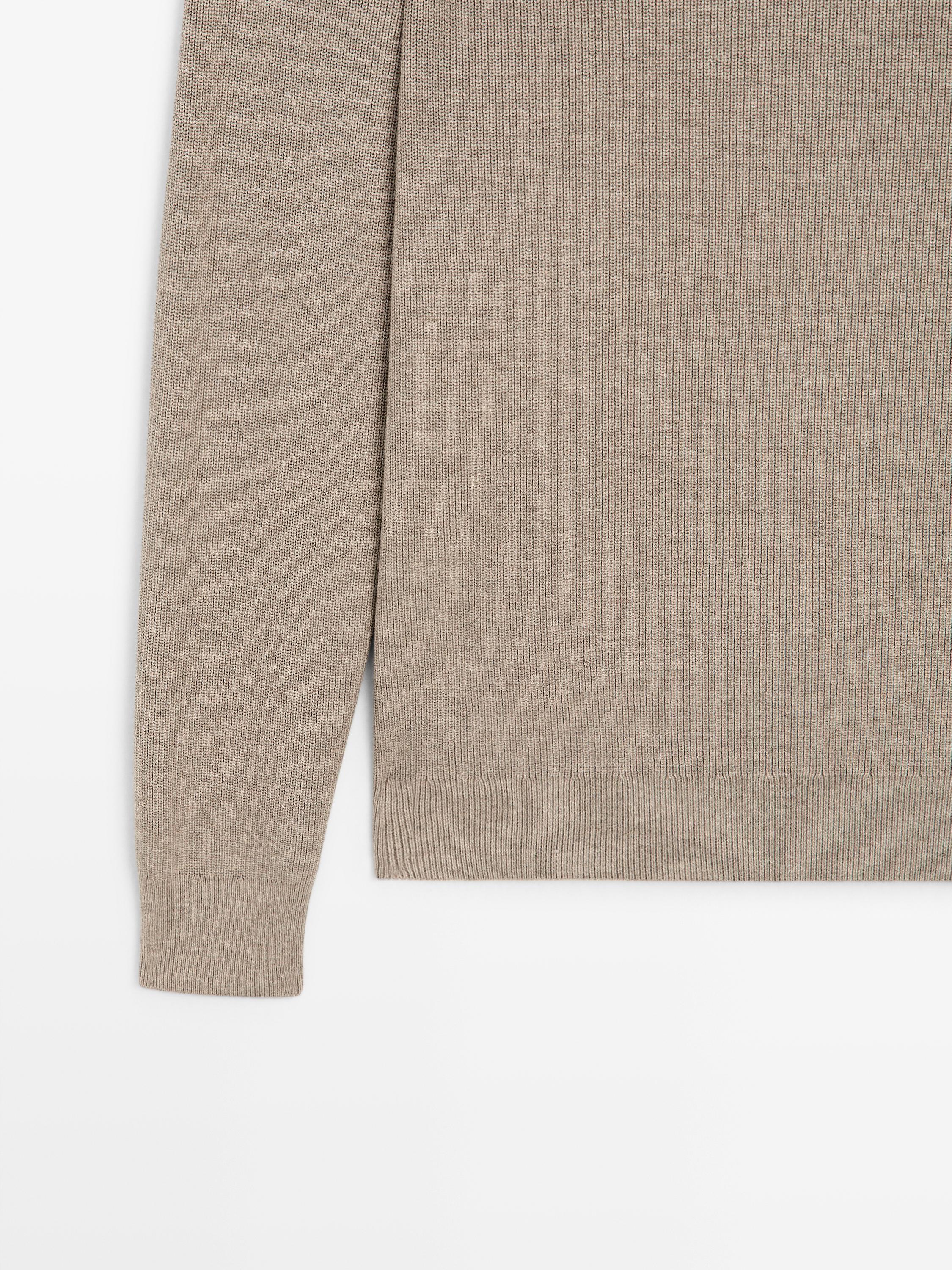 Cotton blend knit sweater with mock turtleneck — MINK