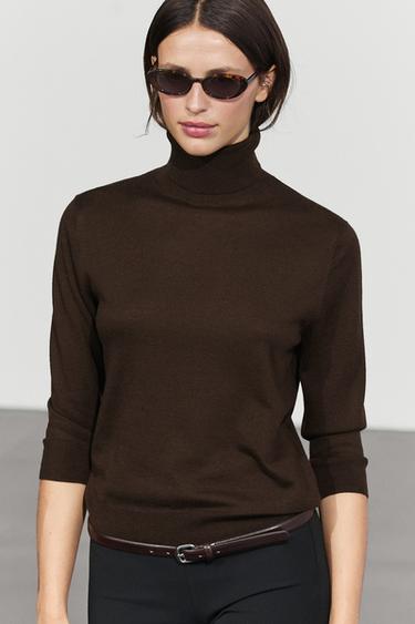 Wool blend turtleneck knit sweater — Chocolate 3