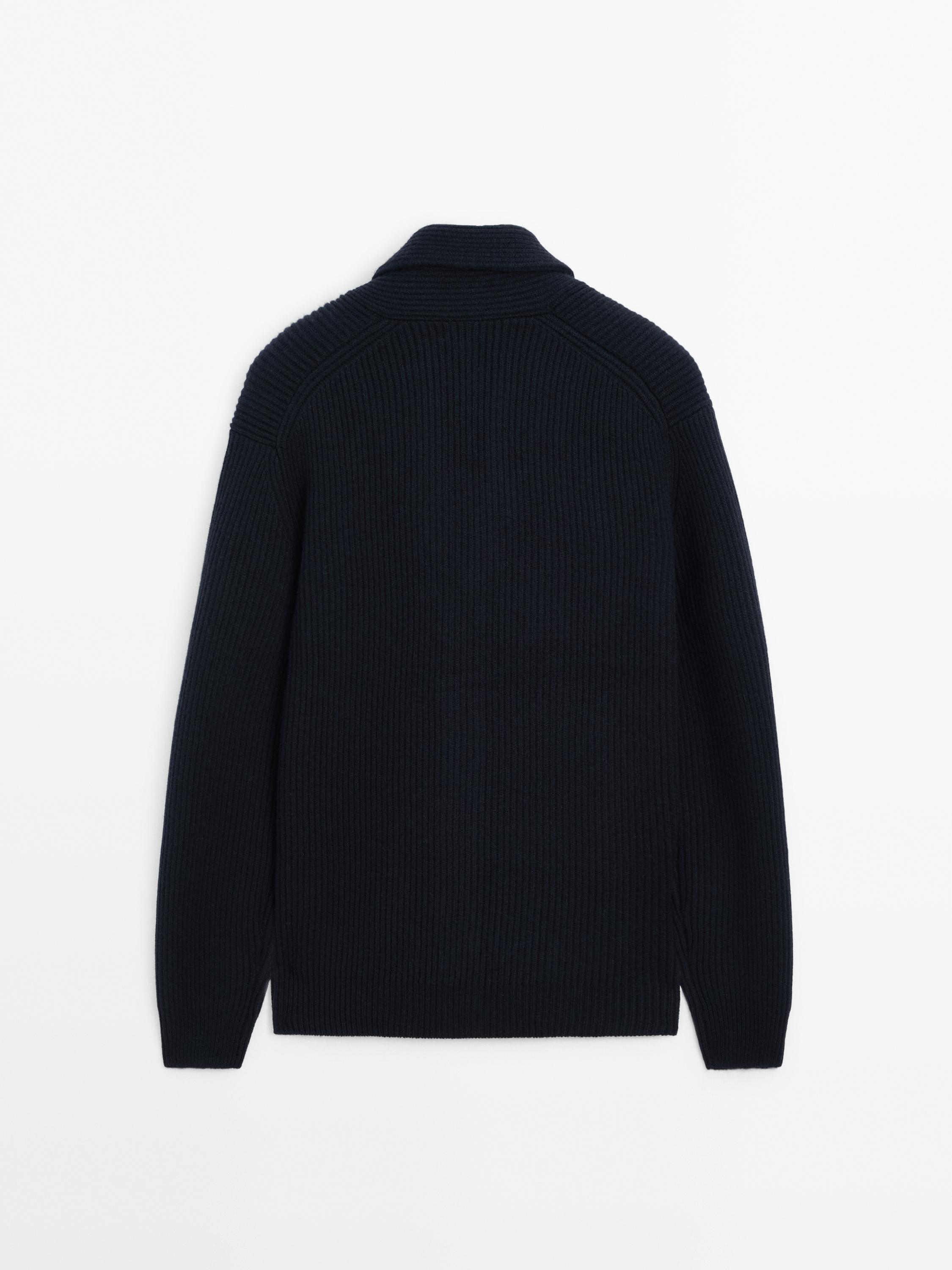 Knit cardigan with shawl neck