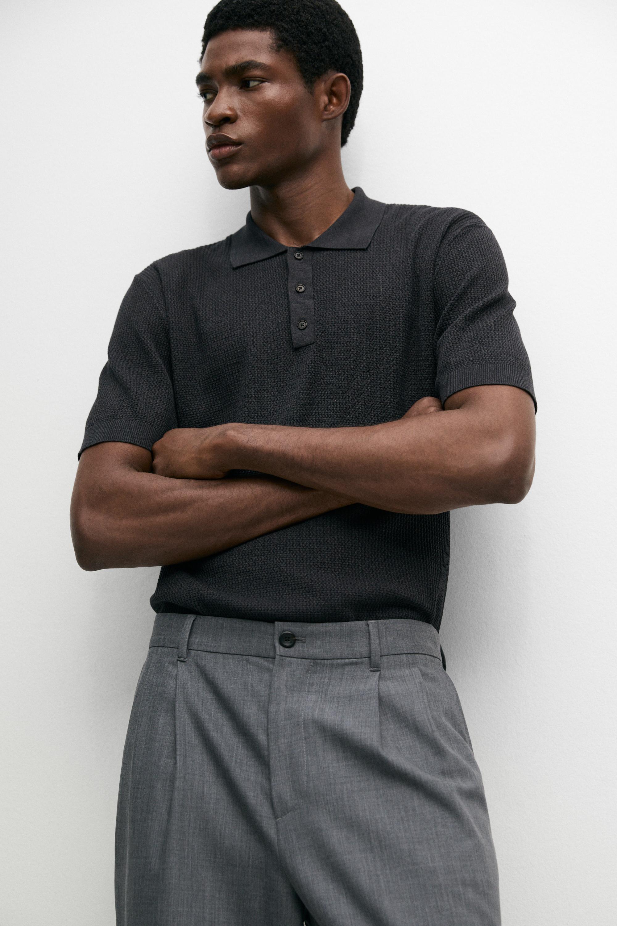 100% cotton button-collar polo shirt — CHARCOAL GREY