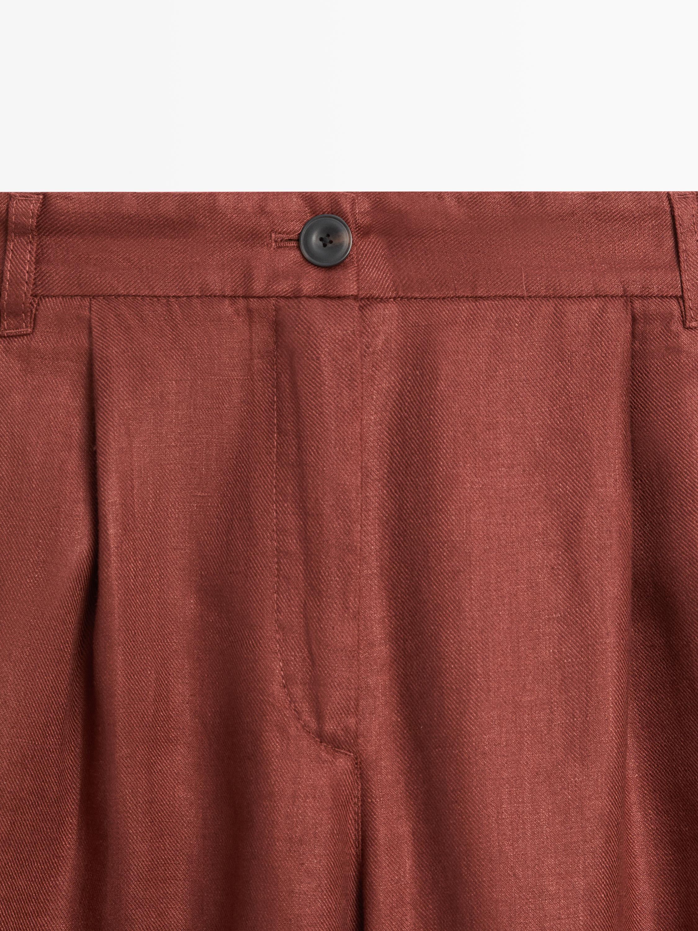 100% linen wide-leg elasticated trousers — Orange