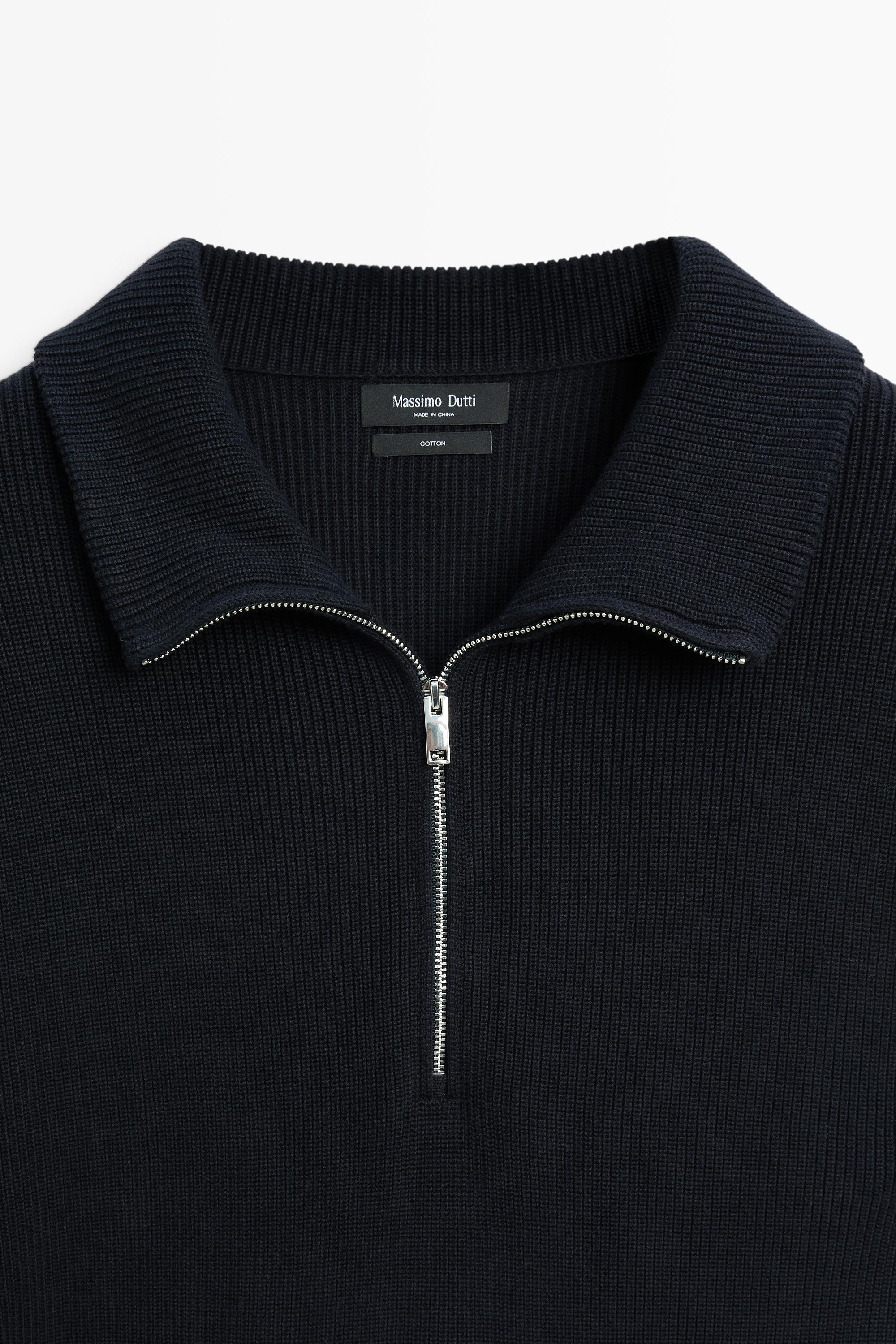 100% cotton mock neck knit sweater — NAVY BLUE