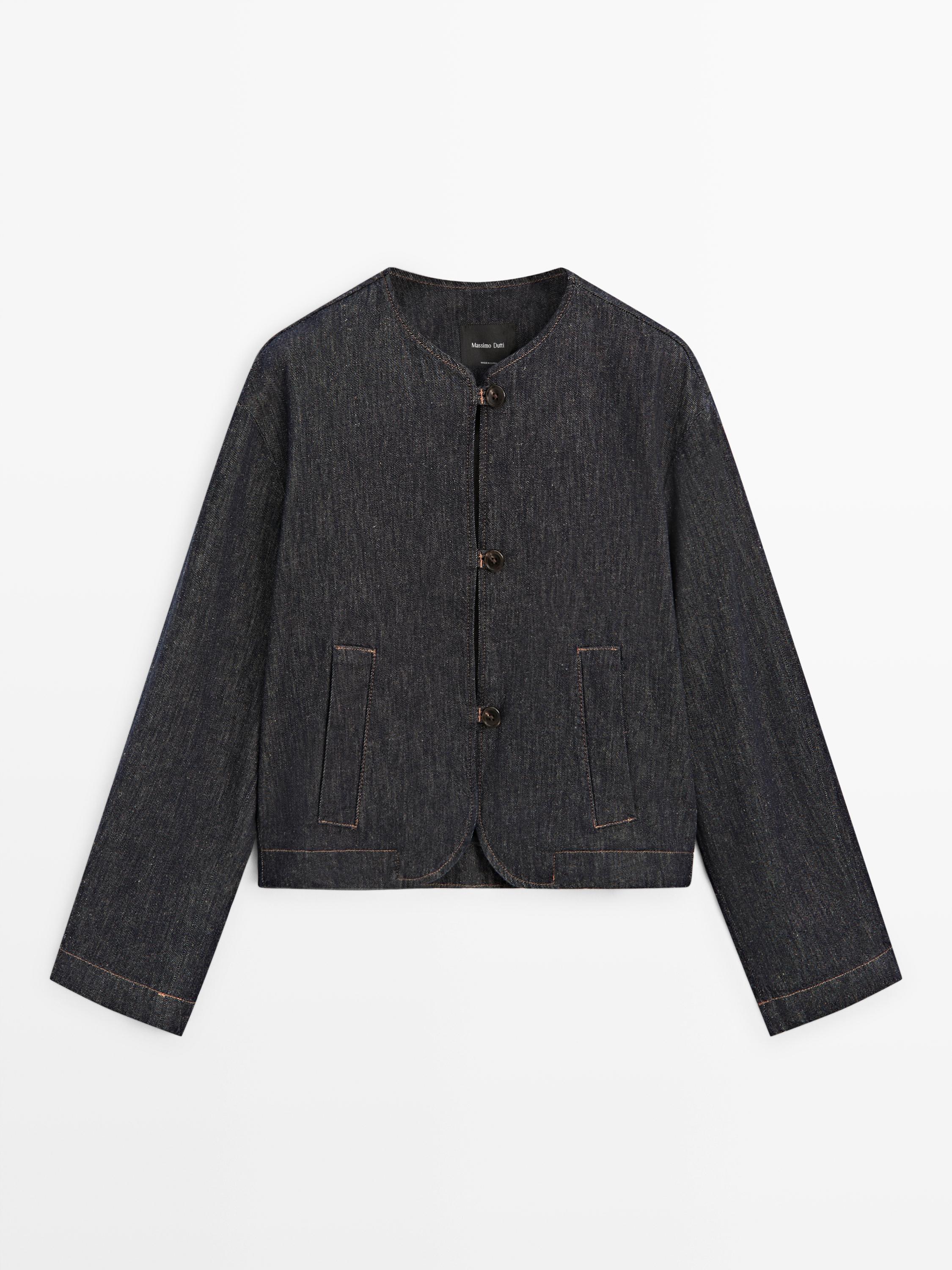 Short cotton blend denim jacket