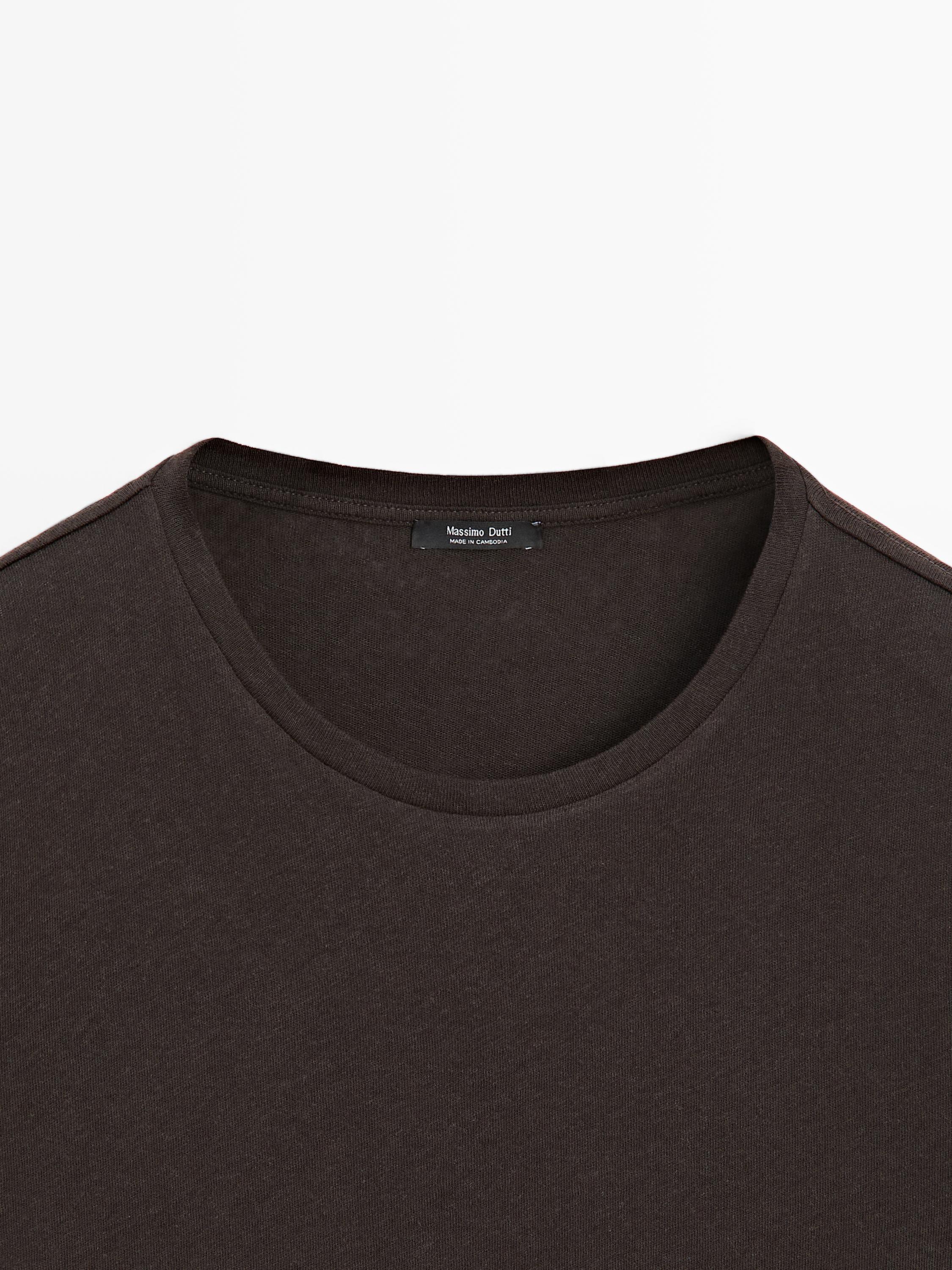 Short sleeve linen and cotton T-shirt — BROWN