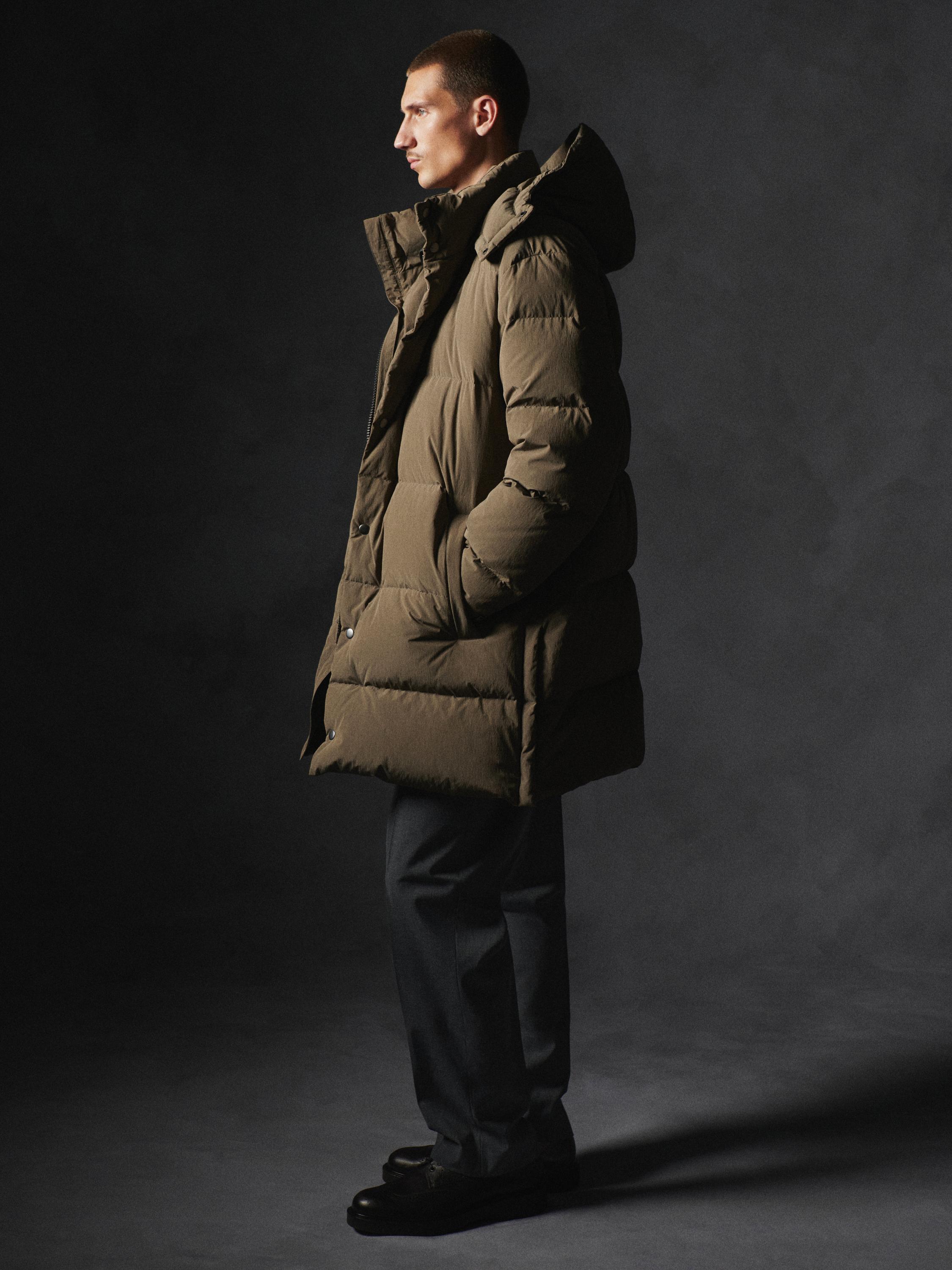 Long water-repellent down puffer jacket