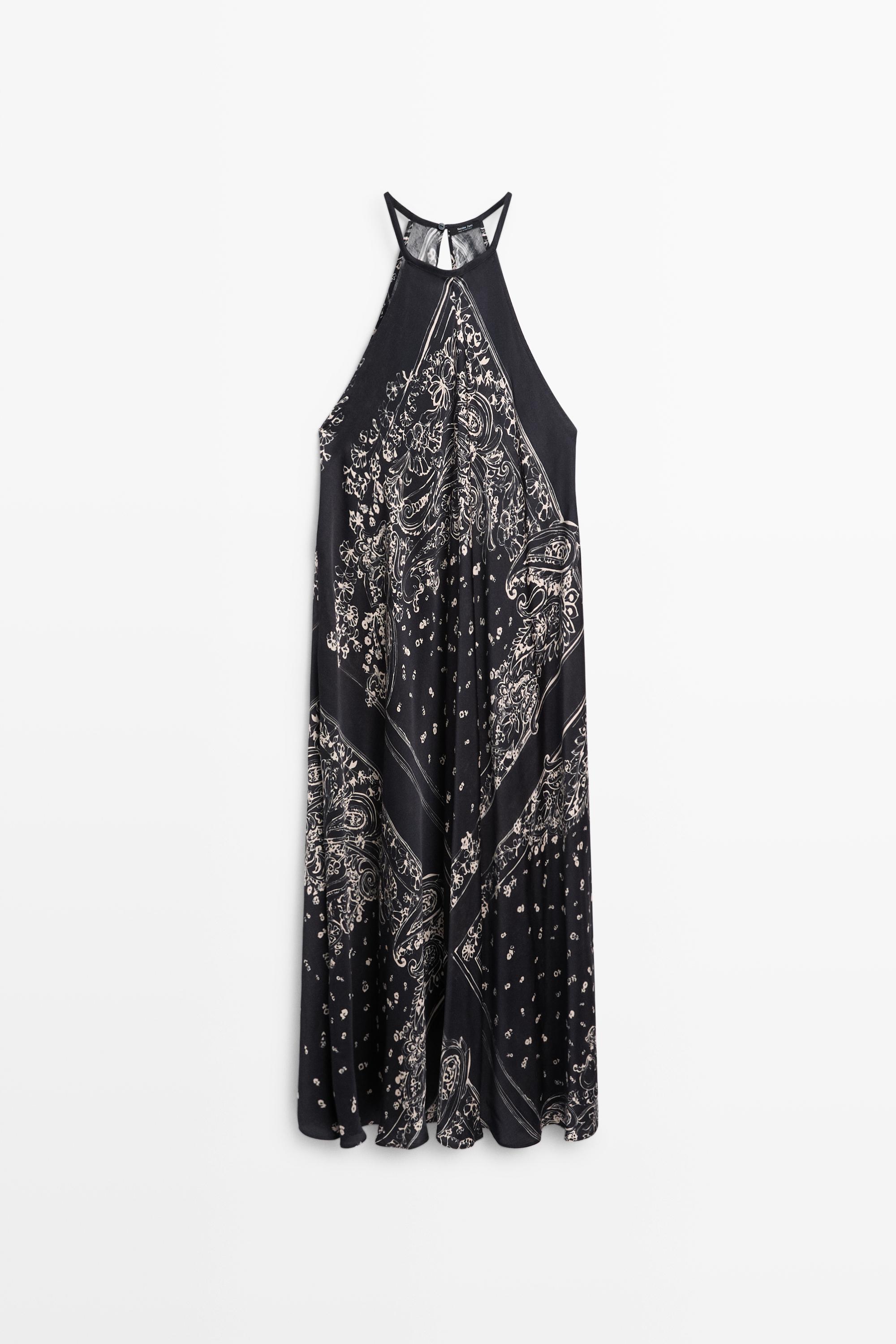 massimo dutti halter neck dress Printed halter midi dress Aquamarine Dress