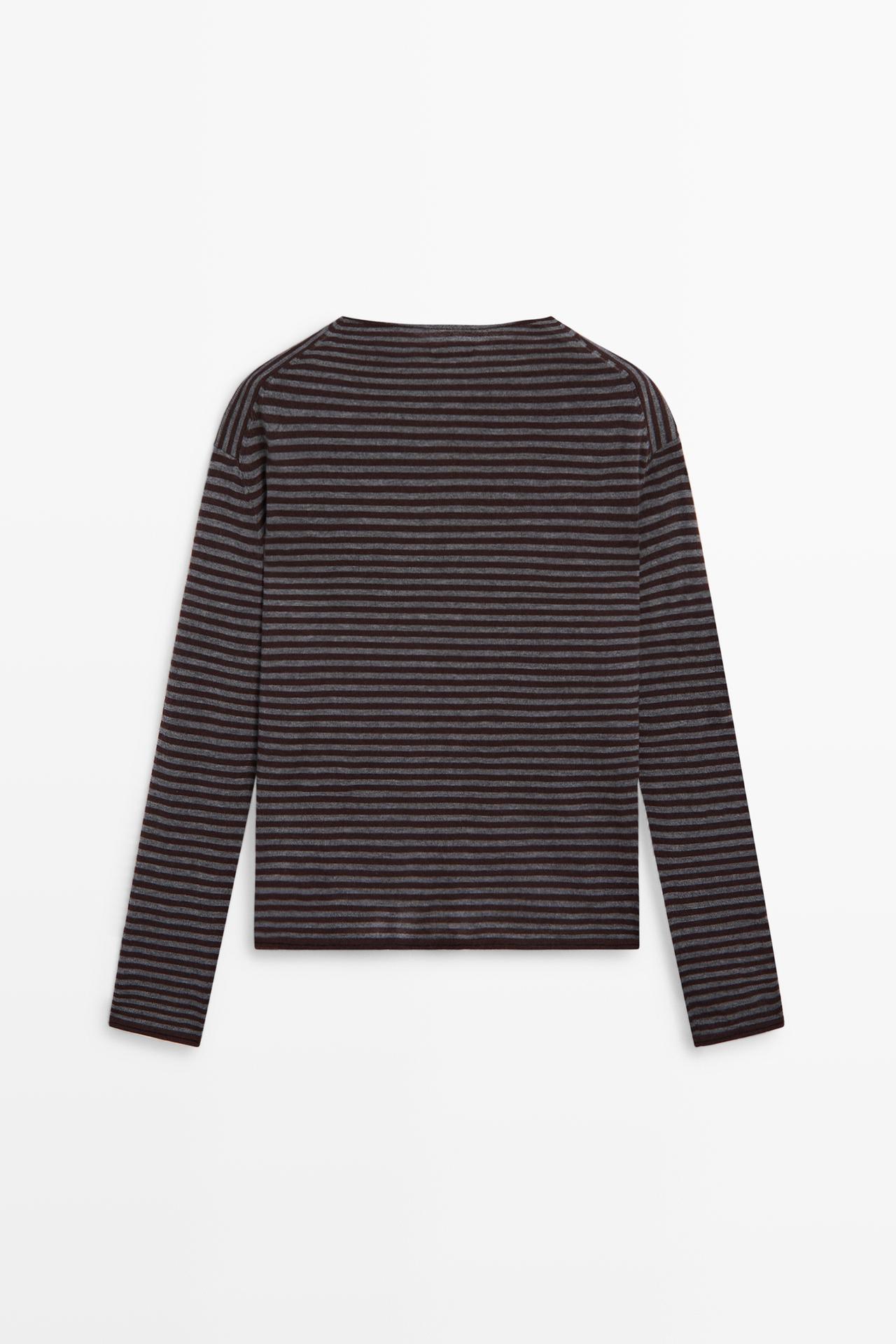 Striped knit sweater with mock turtleneck — MOLE BROWN