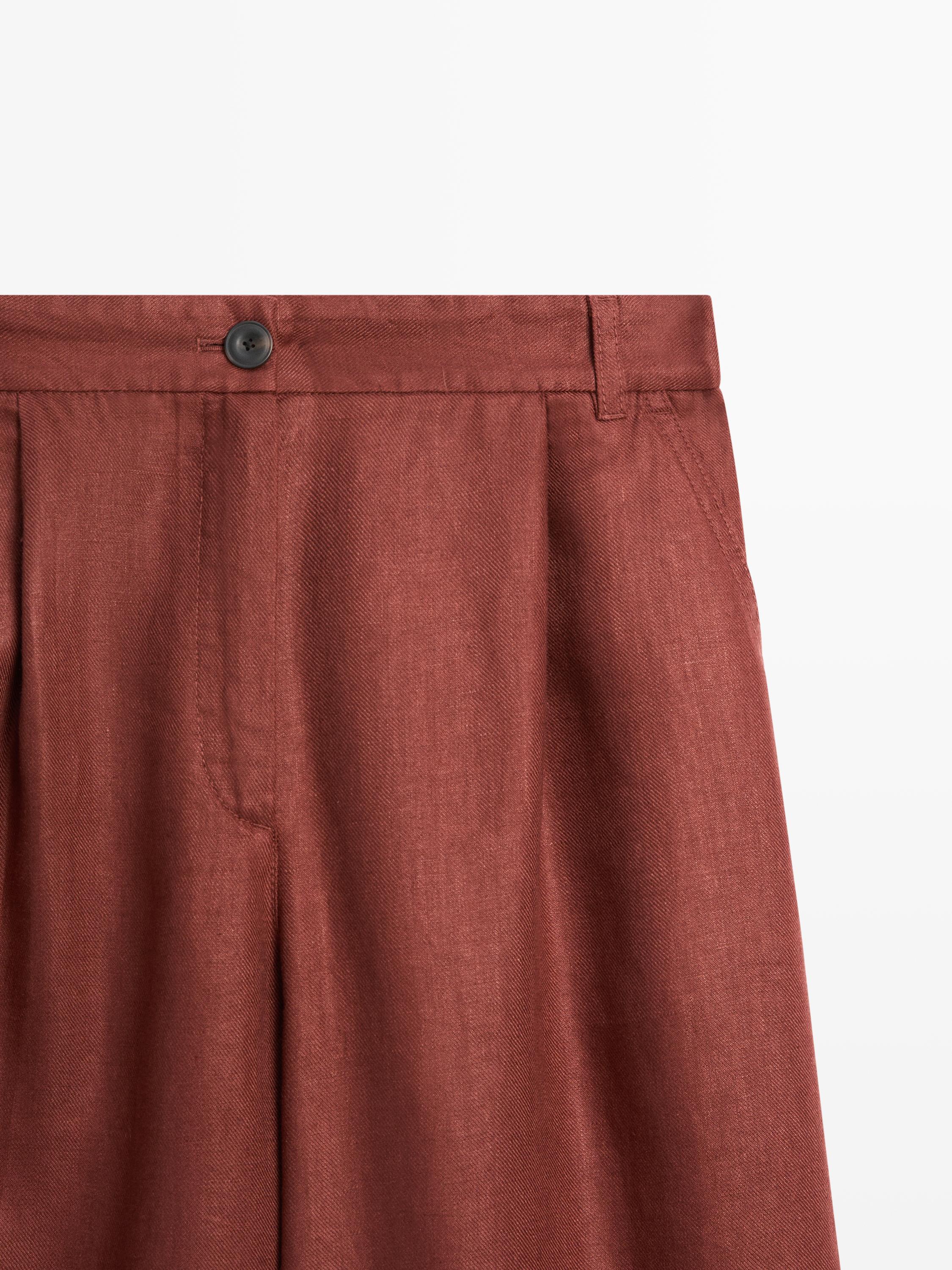 100% linen wide-leg elasticated trousers — Orange