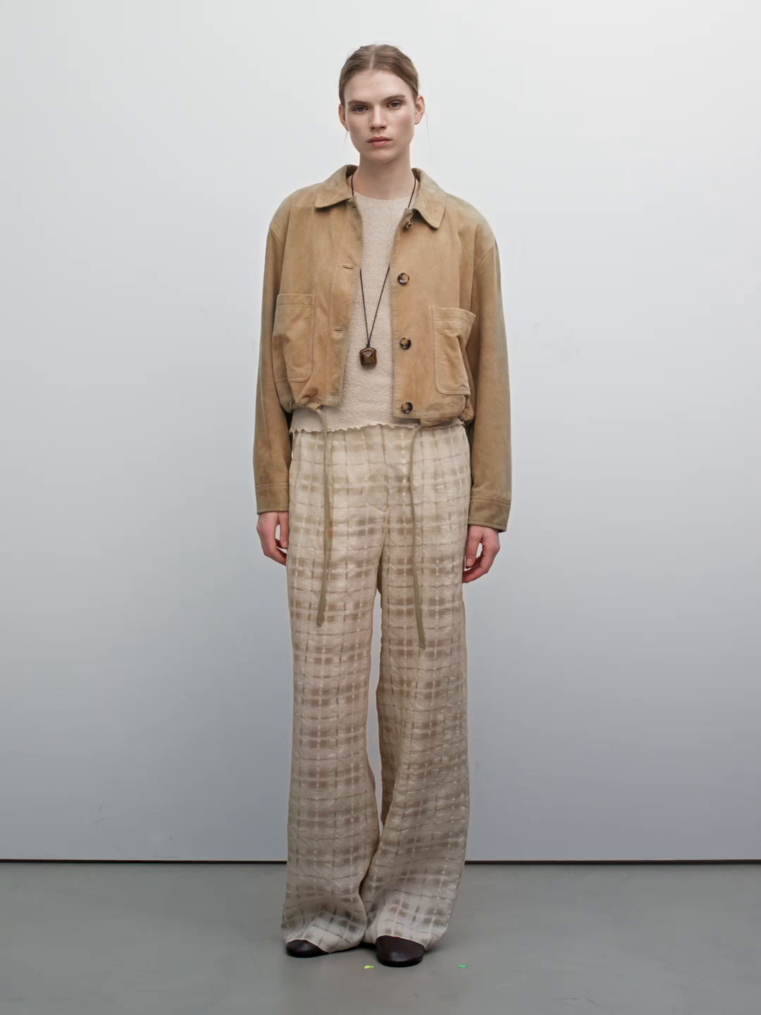 Flowing linen blend check trousers