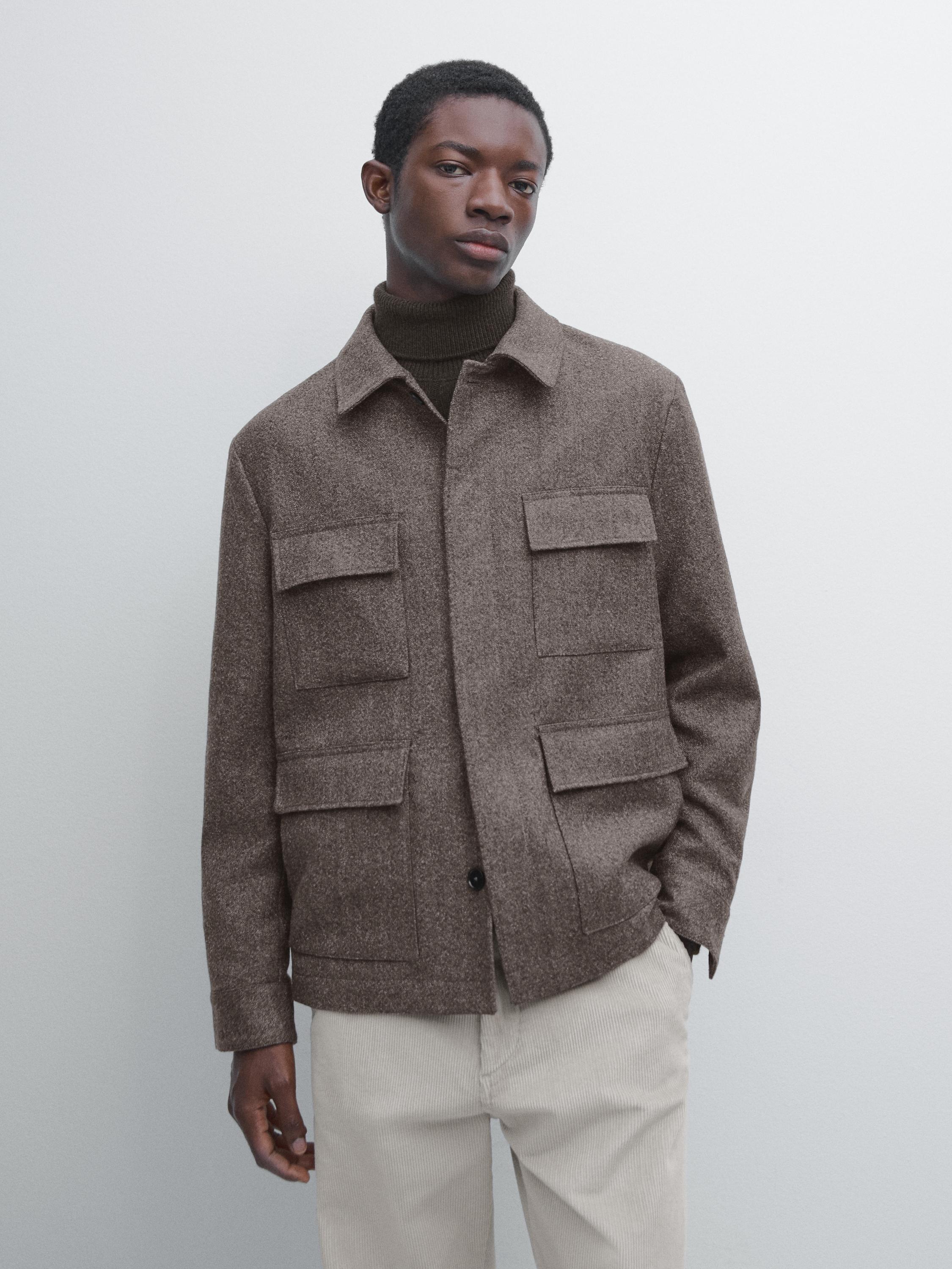 Herringbone wool blend cardigan — MINK
