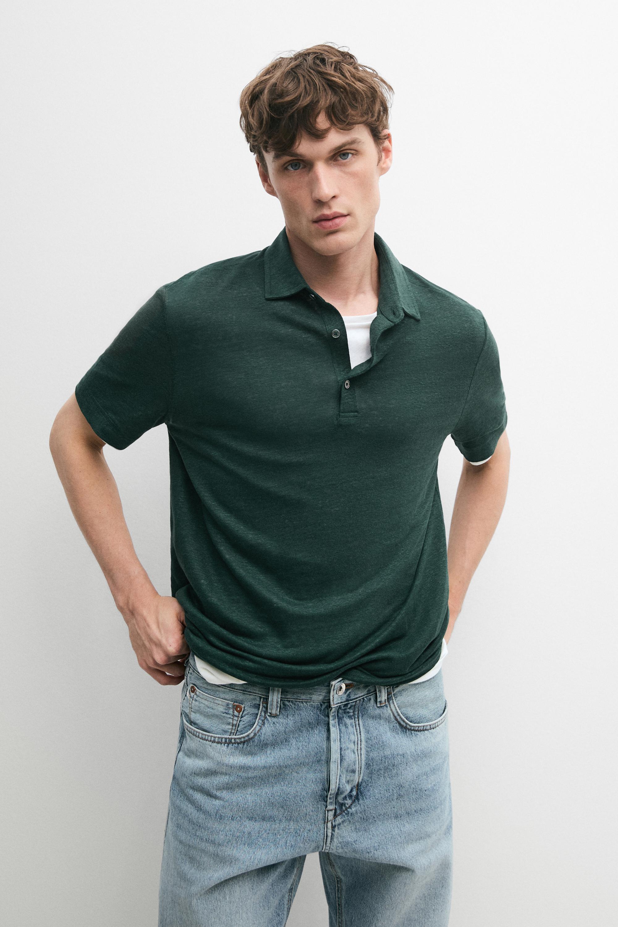 Polo manga curta 100% liño