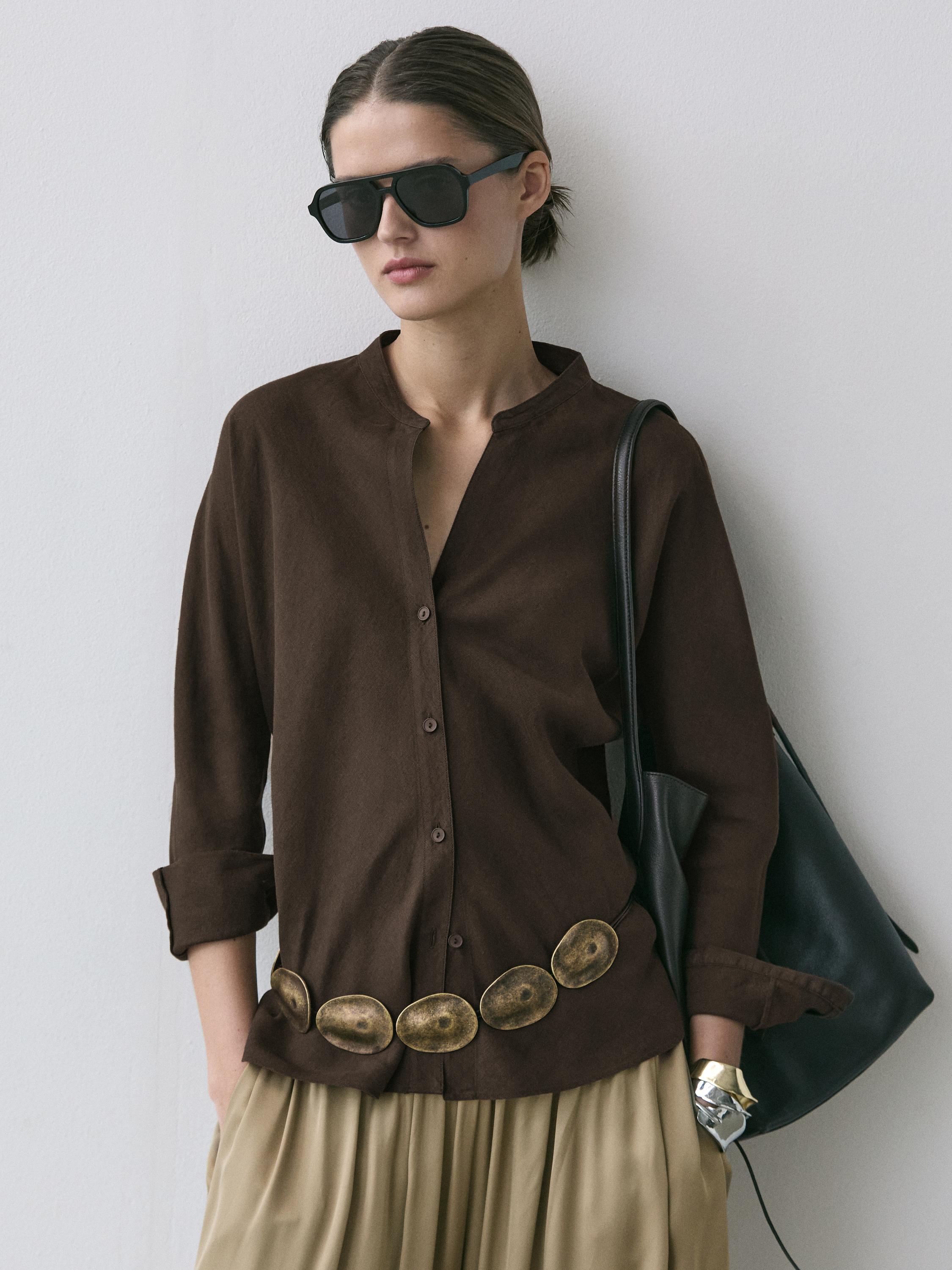 Camisa cuello mao 100% lino