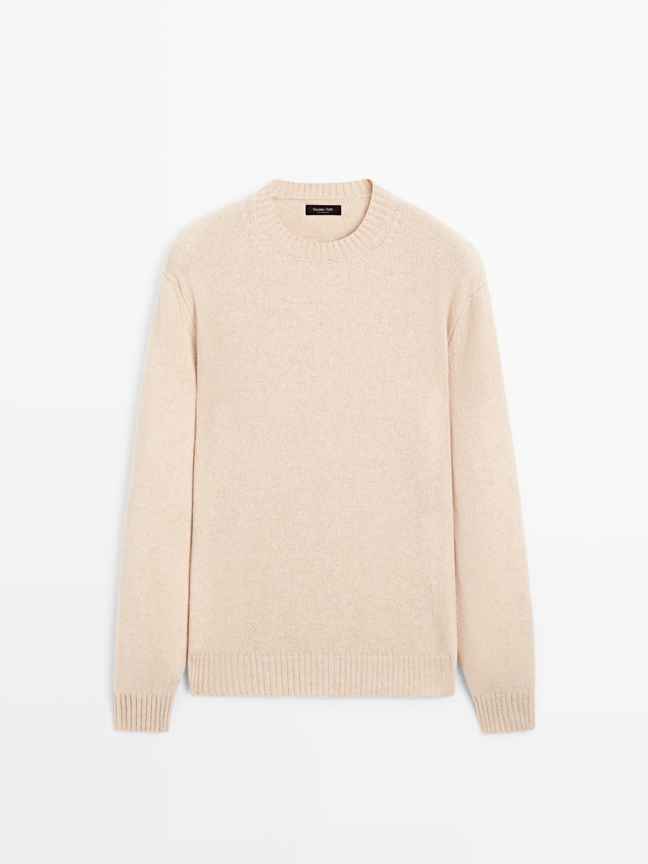 Massimo Dutti - Herre - Trøje I Uldblanding Med Rund Hals - Vanilje - Xl