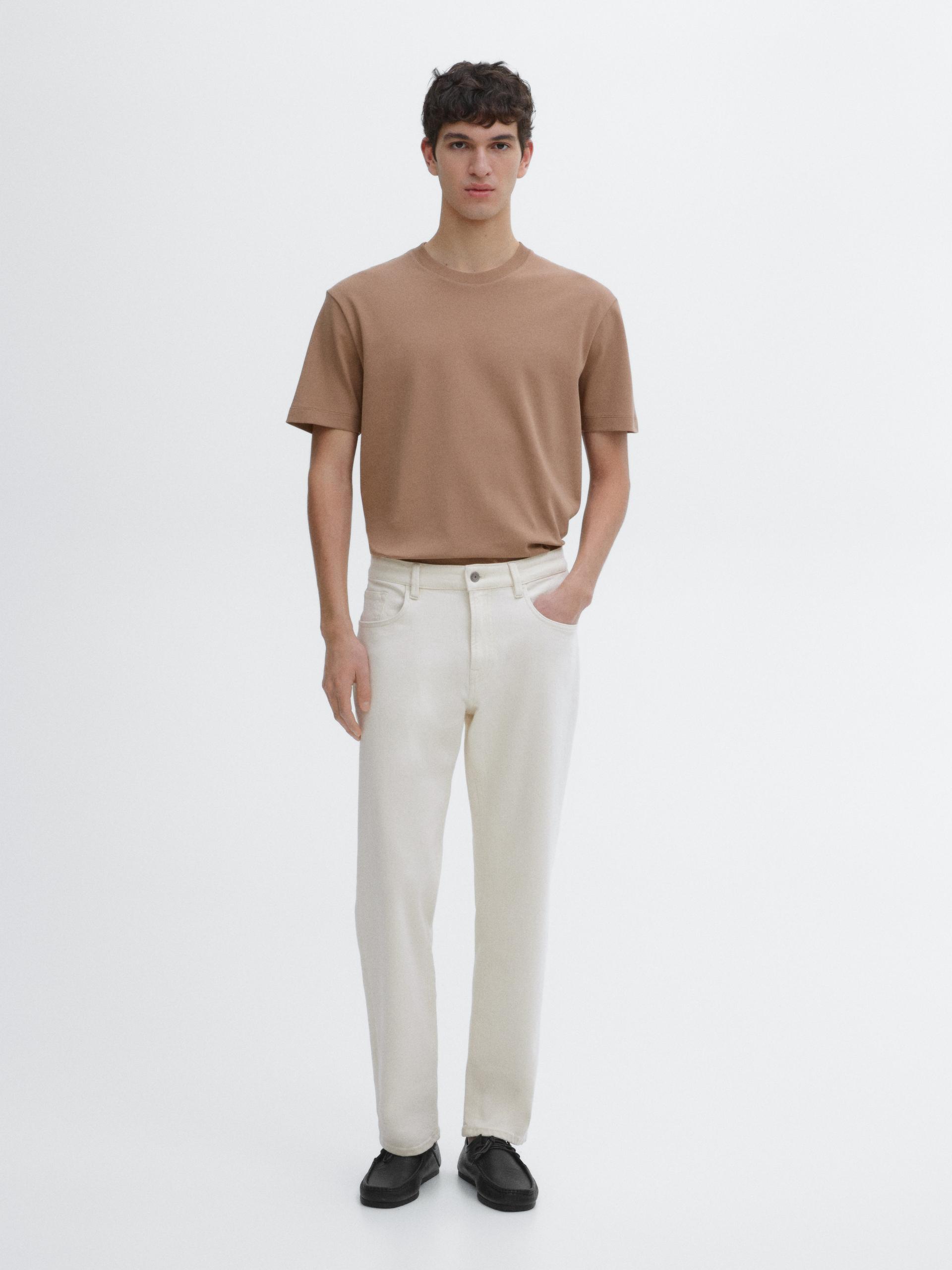T-Shirt Medium Weight 100 % Coton - Beige - L - Massimo Dutti - Homme