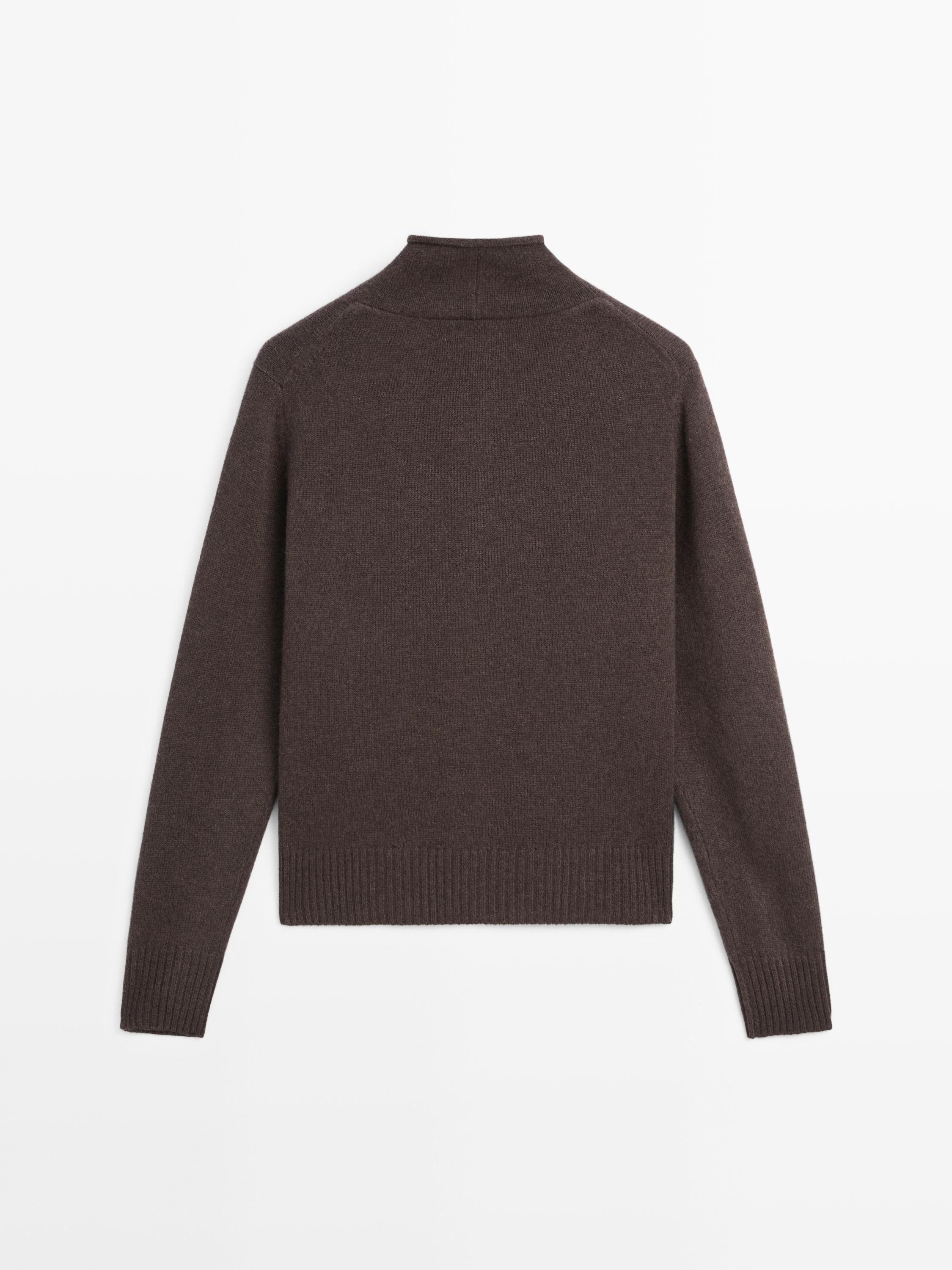 100% wool high neck knit cardigan · Chocolate, Mink · Cardigan