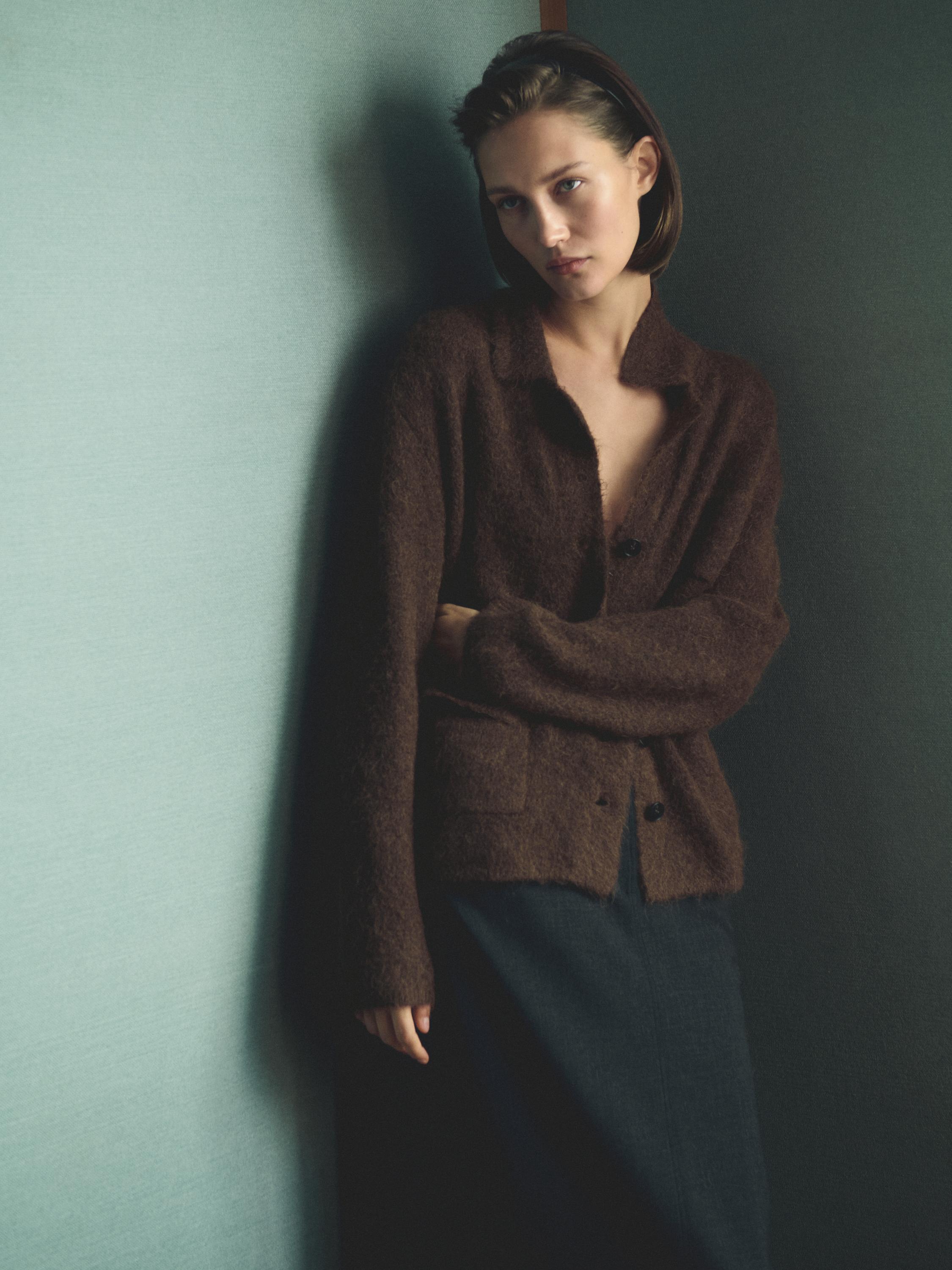 Alpaca blend knit cardigan with pockets