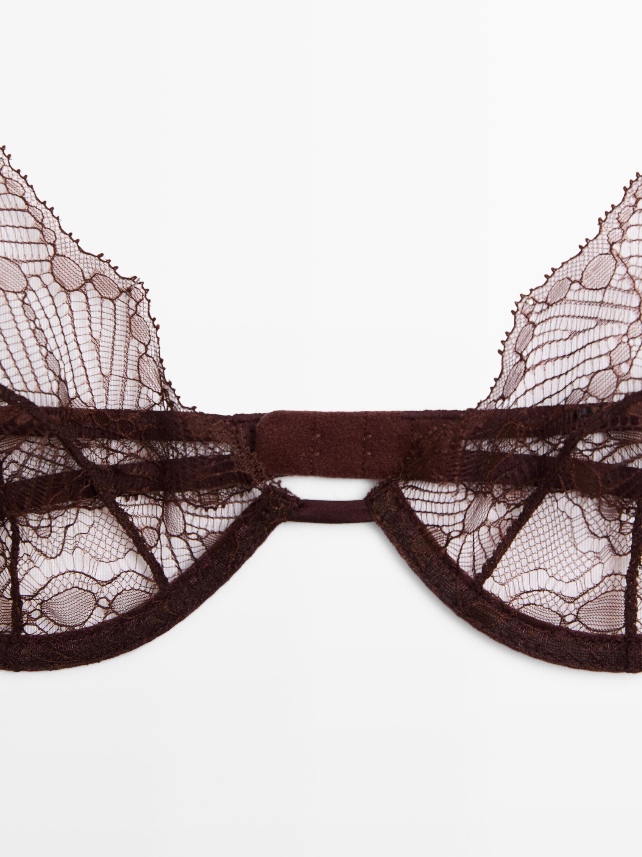 Scalloped lace bra with underwire — BROWN