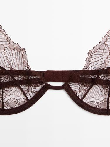 Scalloped lace bra with underwire — BROWN 4