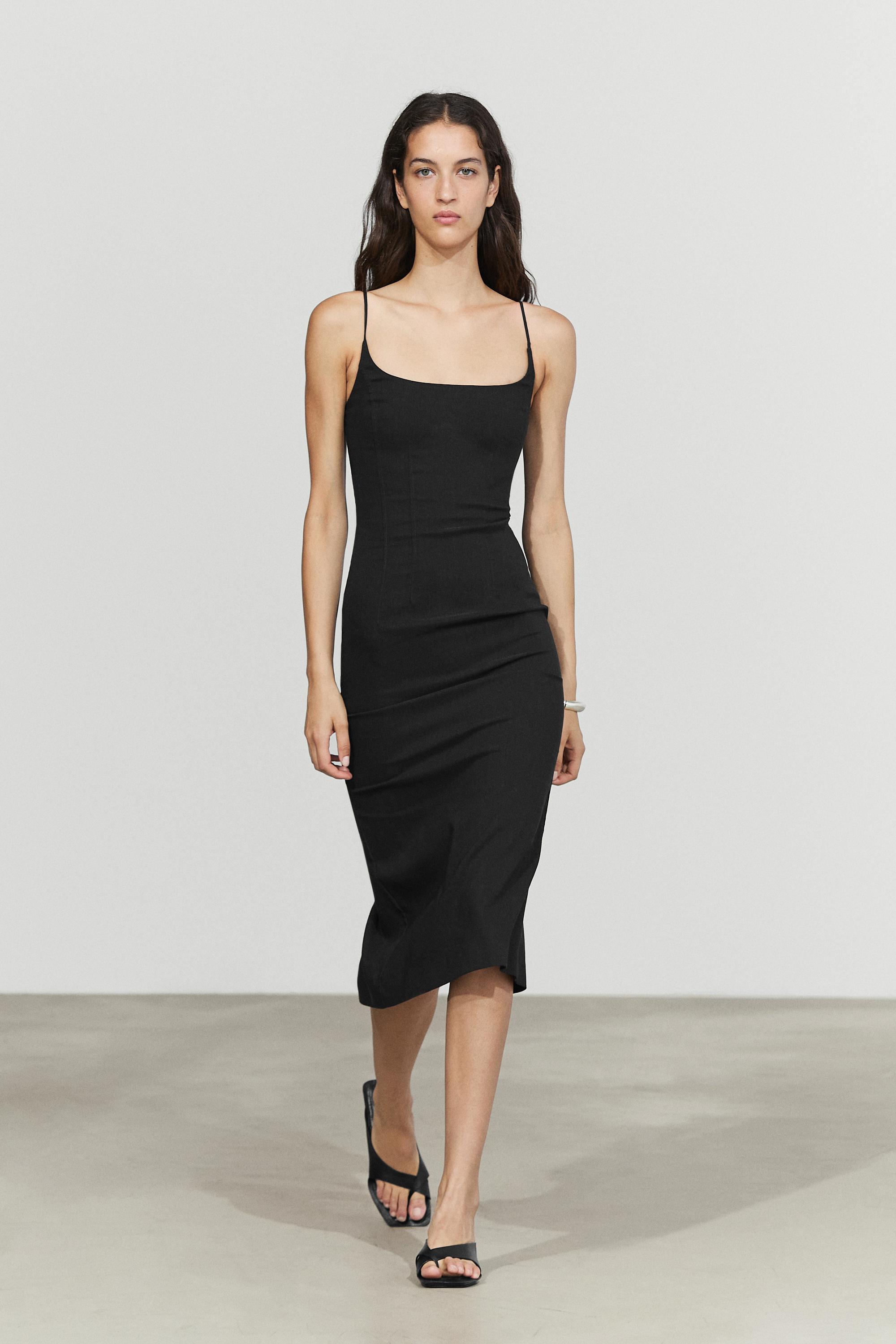 Linen-blend thin strap midi dress
