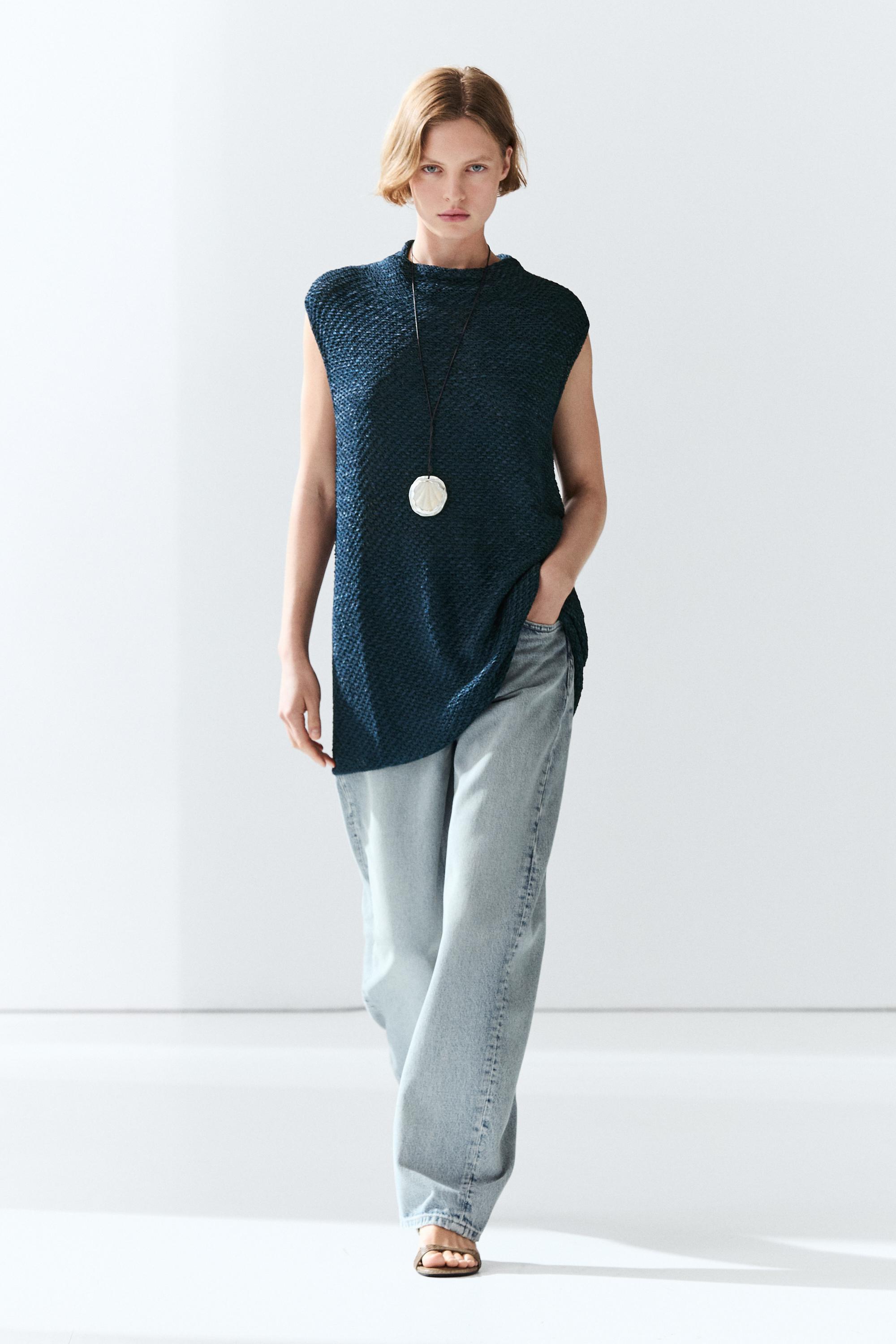 Cotton blend roll neck top