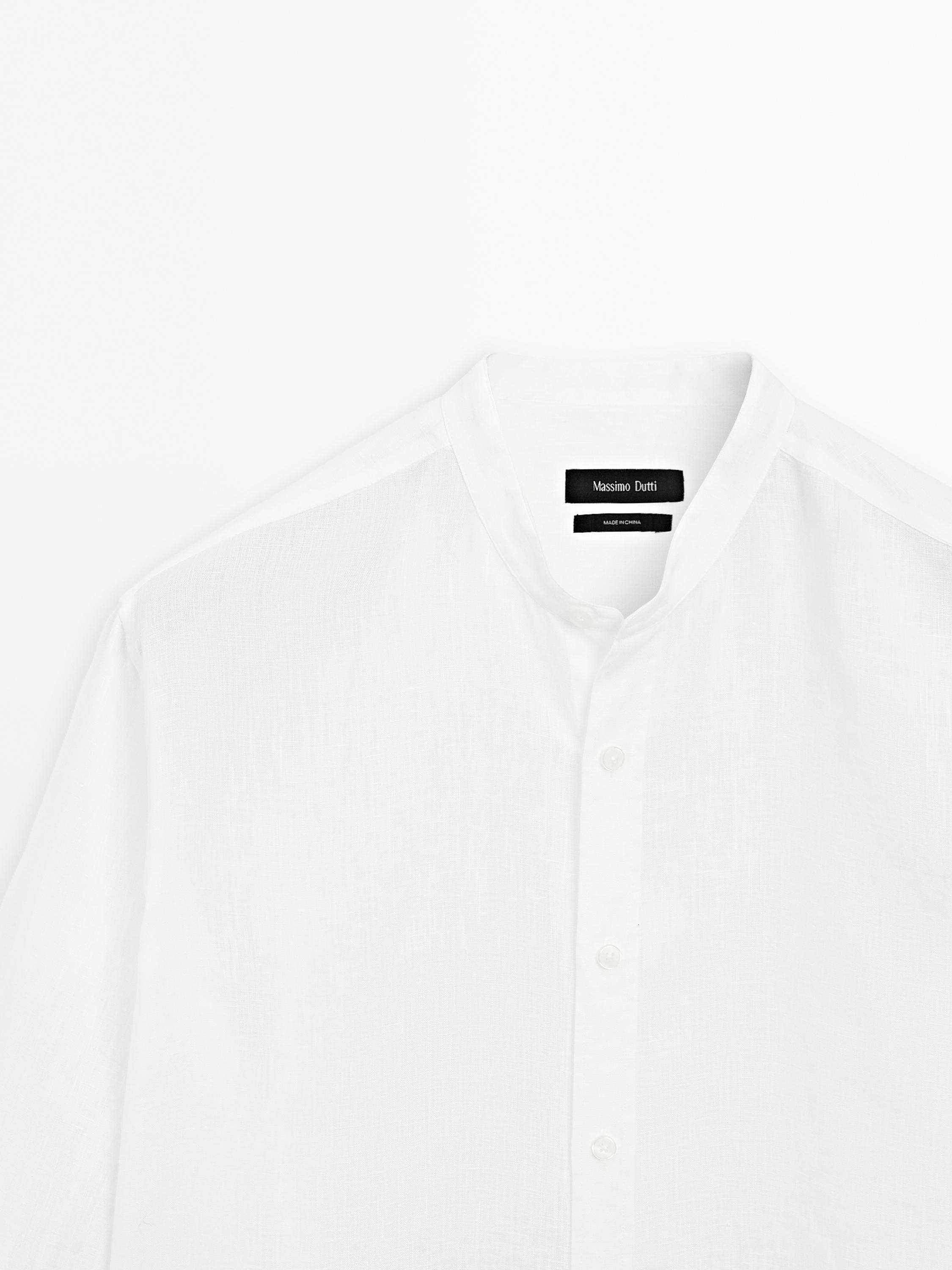 100% linen regular fit stand-up collar shirt