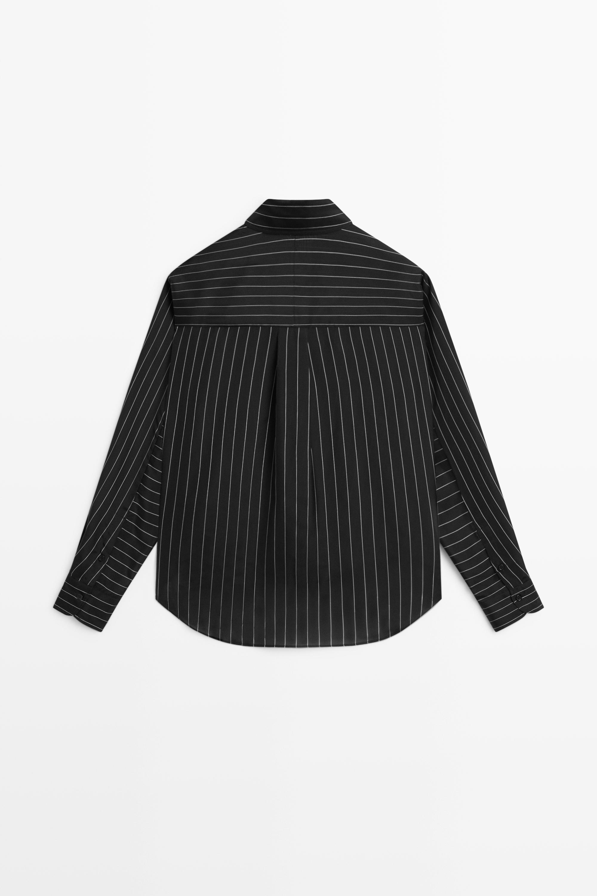 Striped flowing shirt with pocket detail — BLACK