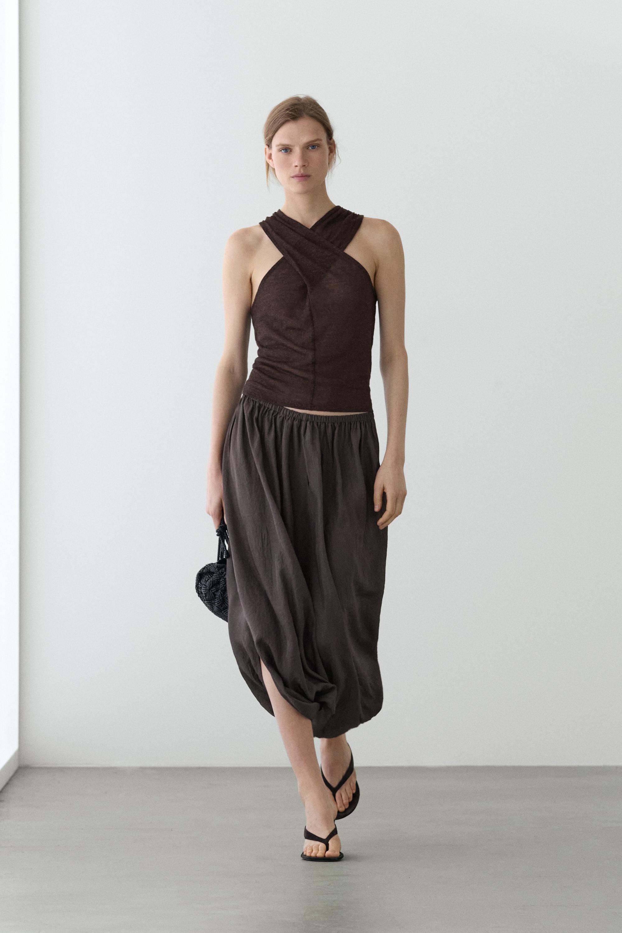 Top escote cruzado mezcla lino