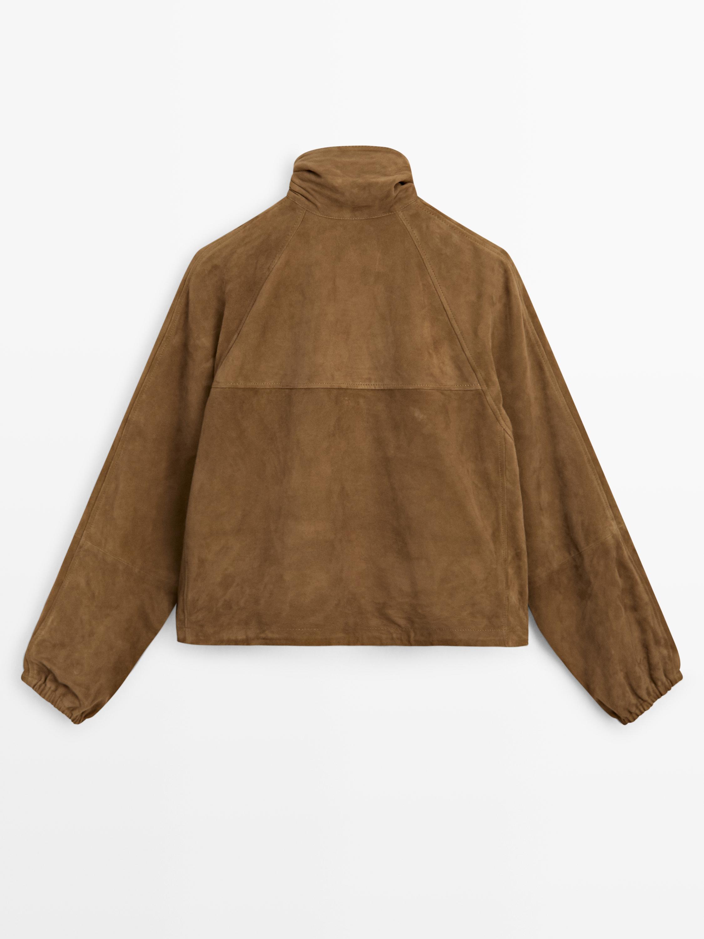 Short suede leather bomber jacket — Washed