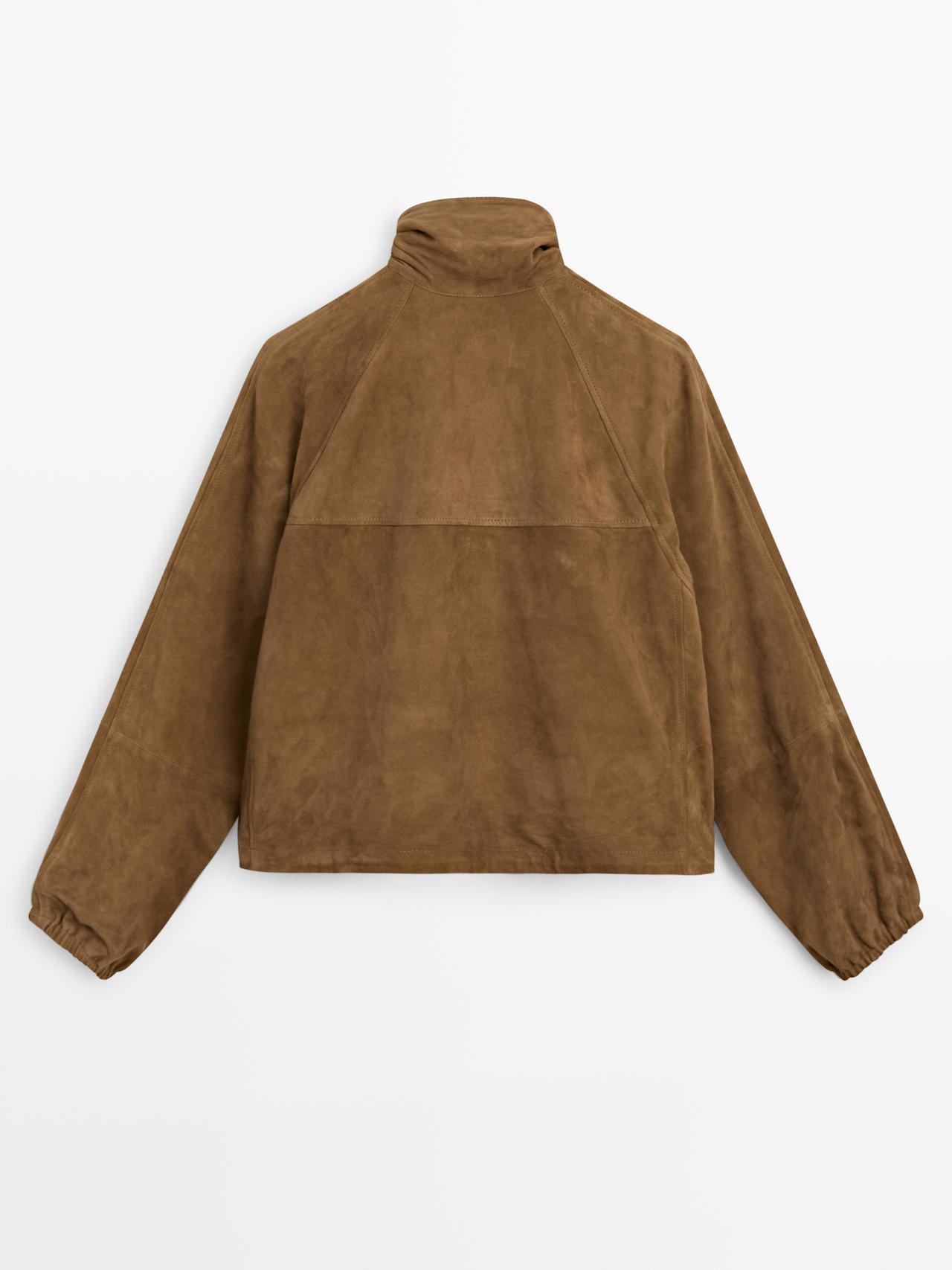 Short suede leather bomber jacket — Washed