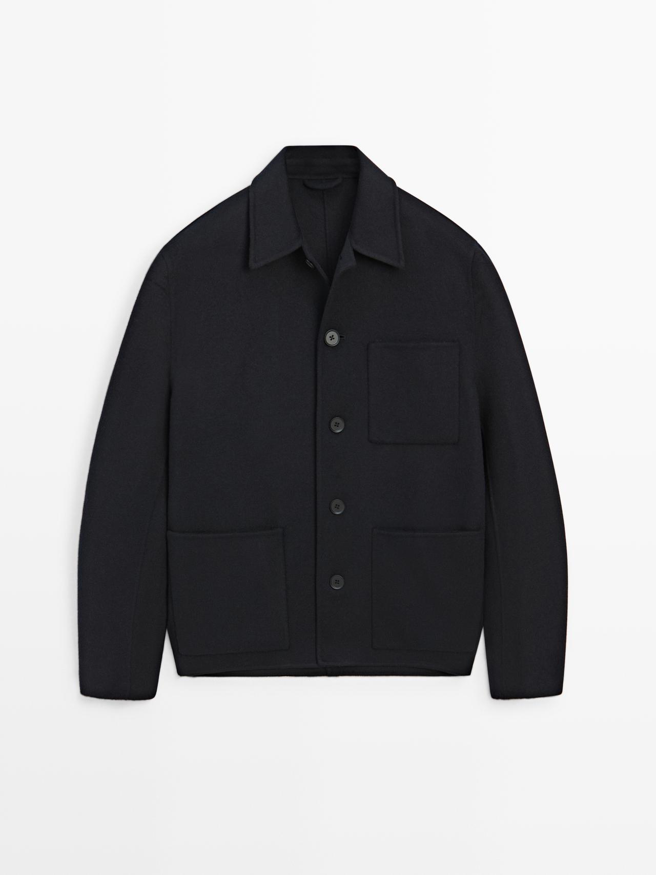 Massimo Dutti - Herre - Skjortejakke I Uld Med Dobbelte Lommer - Marineblå - L
