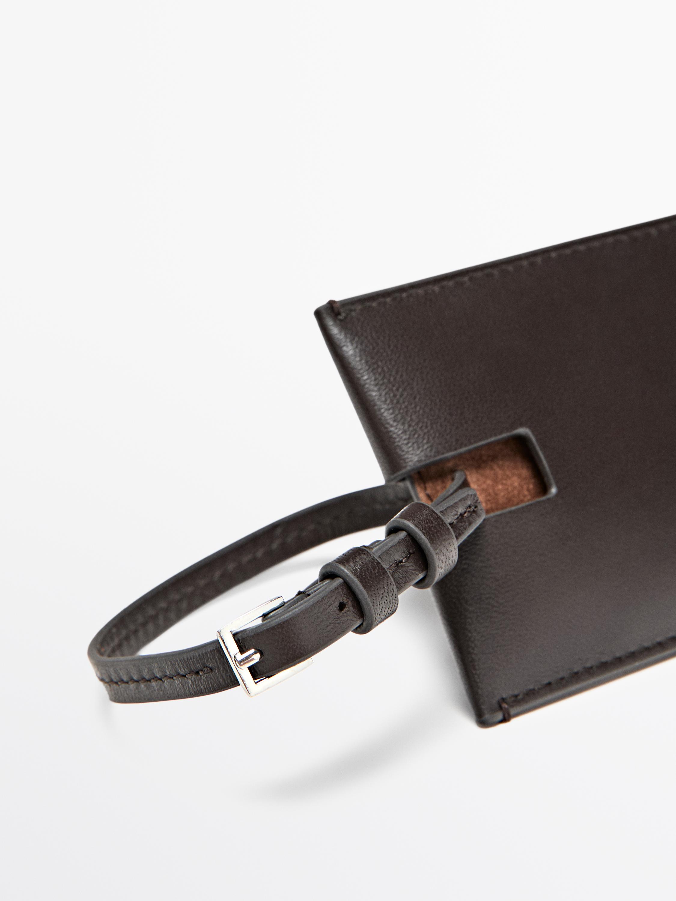 Nappa leather luggage tag — BROWN