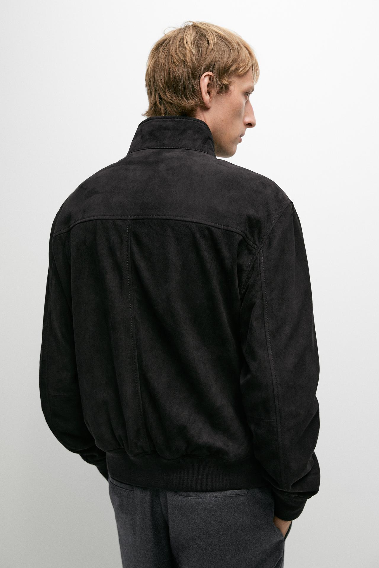 Suede bomber jacket — NAVY BLUE